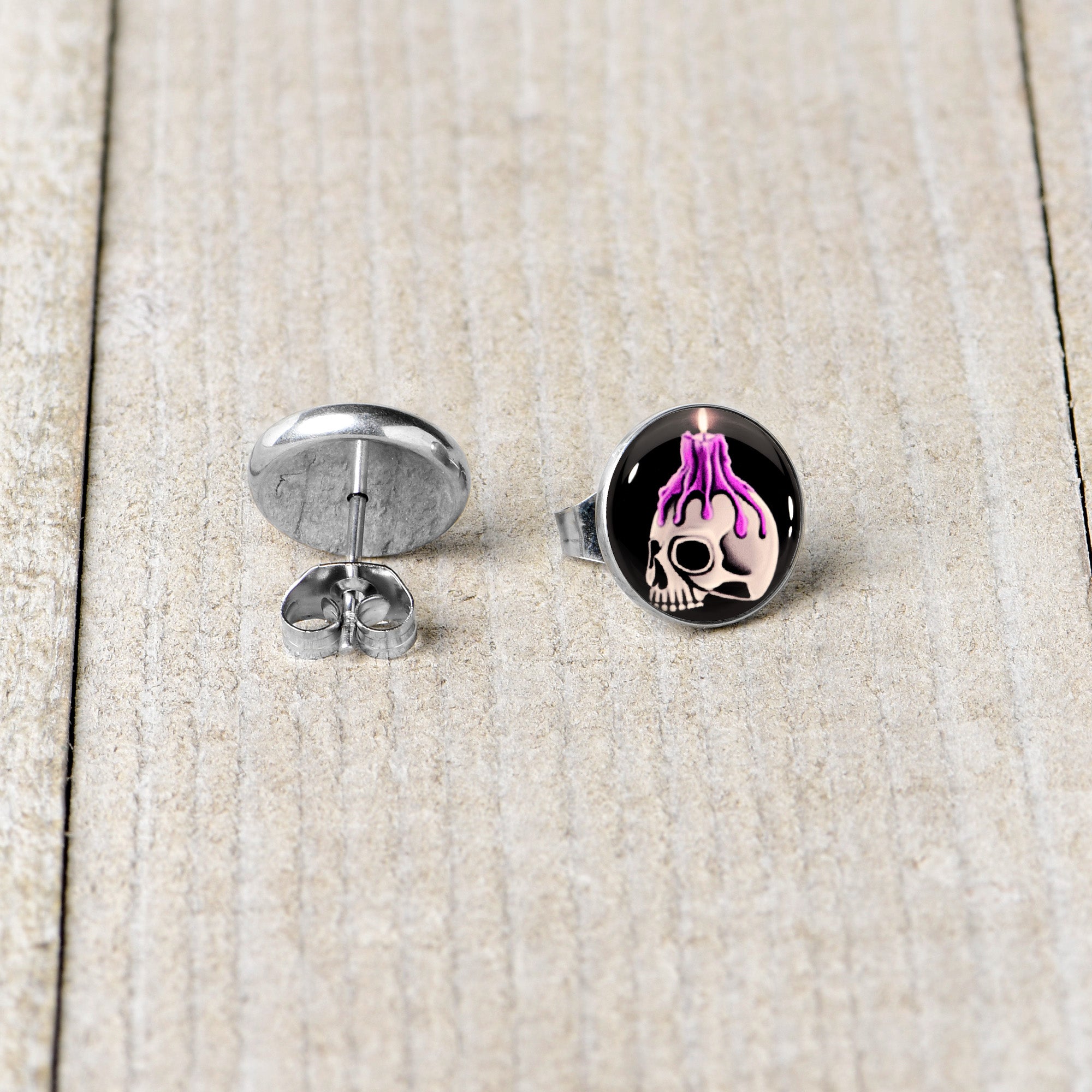 Burning Skull Candle Stud Earrings