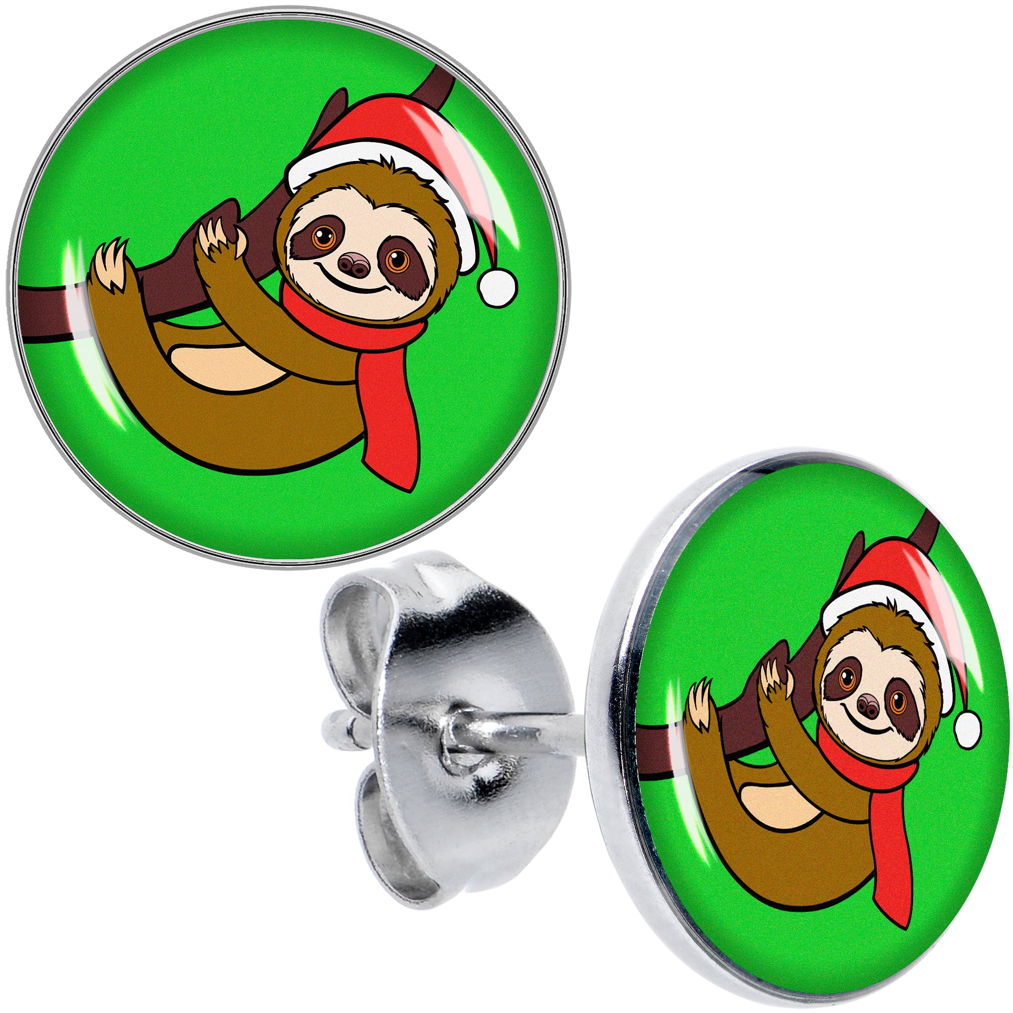 Holiday Santa Sloth Stud Earrings