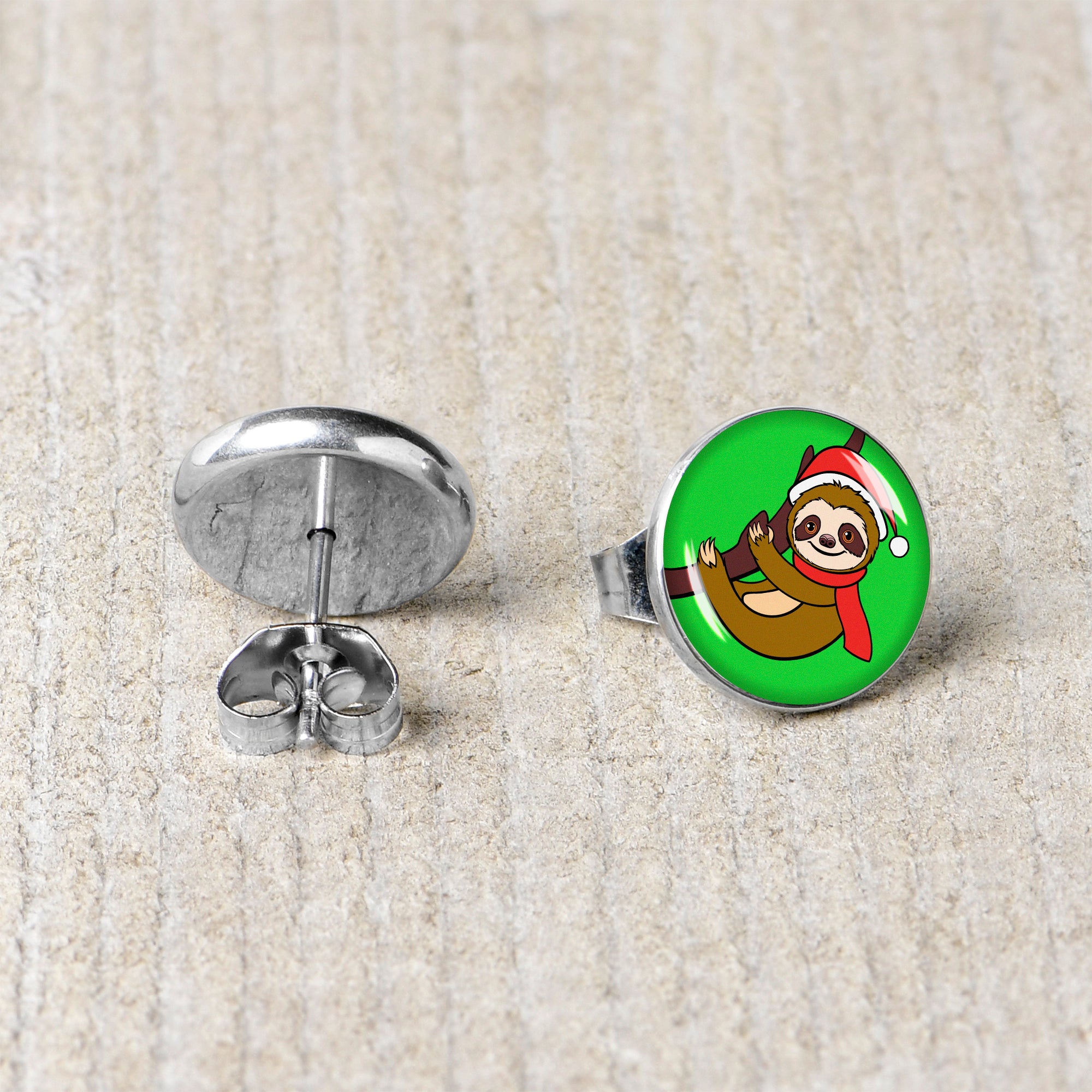 Holiday Santa Sloth Stud Earrings