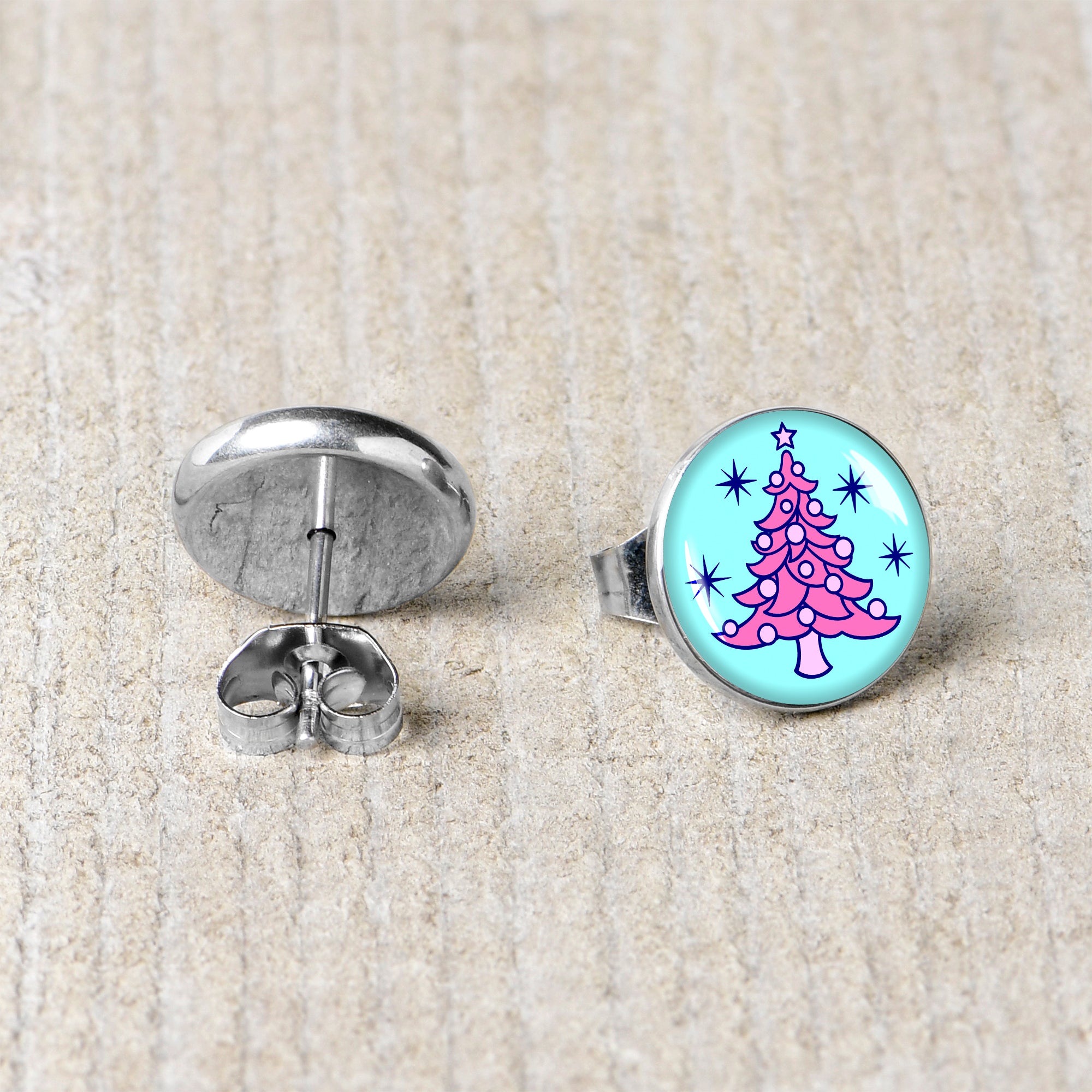 Pastel Christmas Tree Holiday Stud Earrings