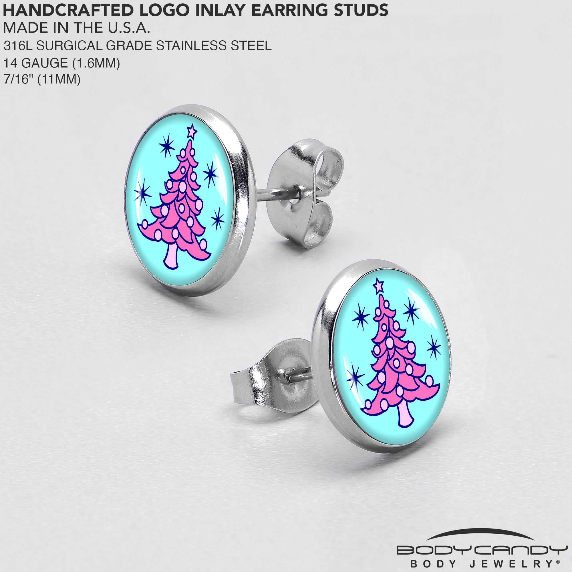 Pastel Christmas Tree Holiday Stud Earrings