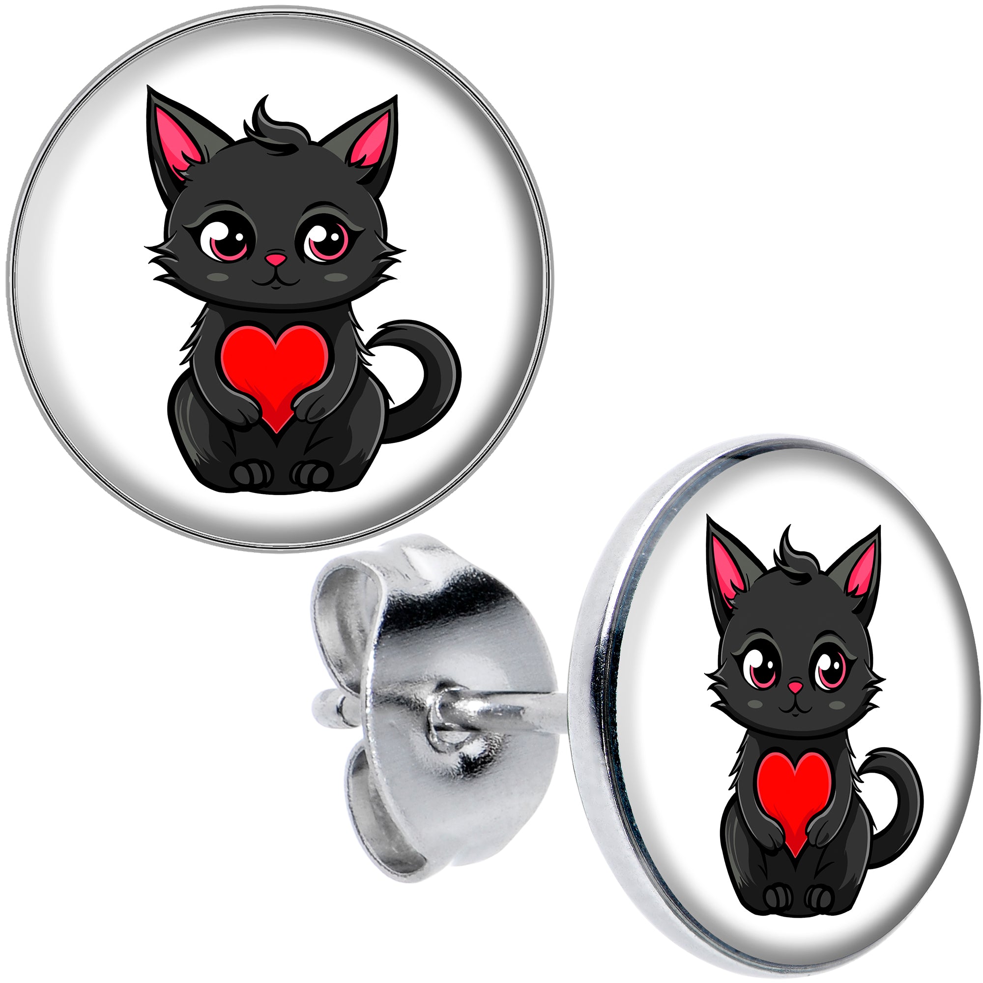 Valentine Cat Stud Earrings