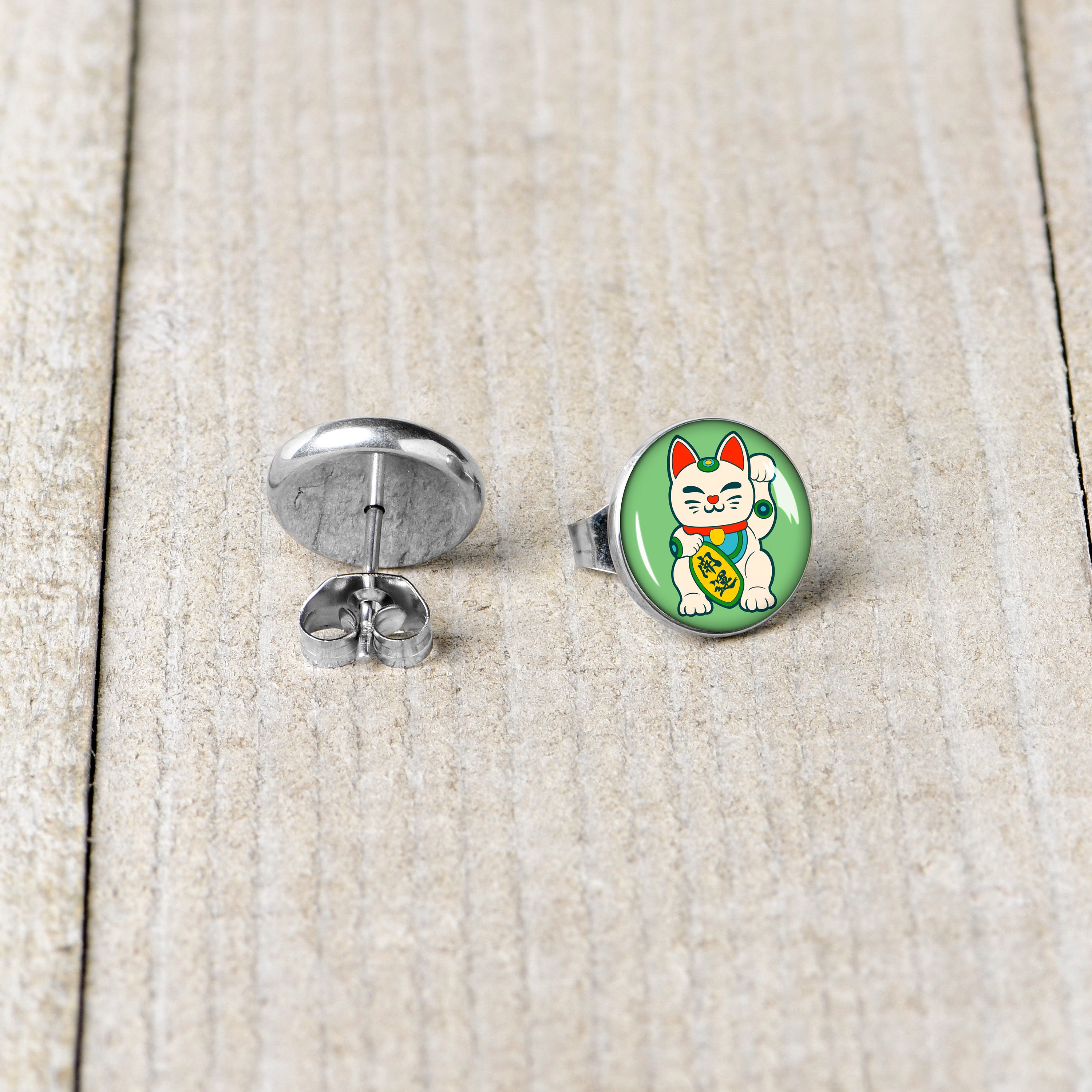 Waving Cat Stud Earrings