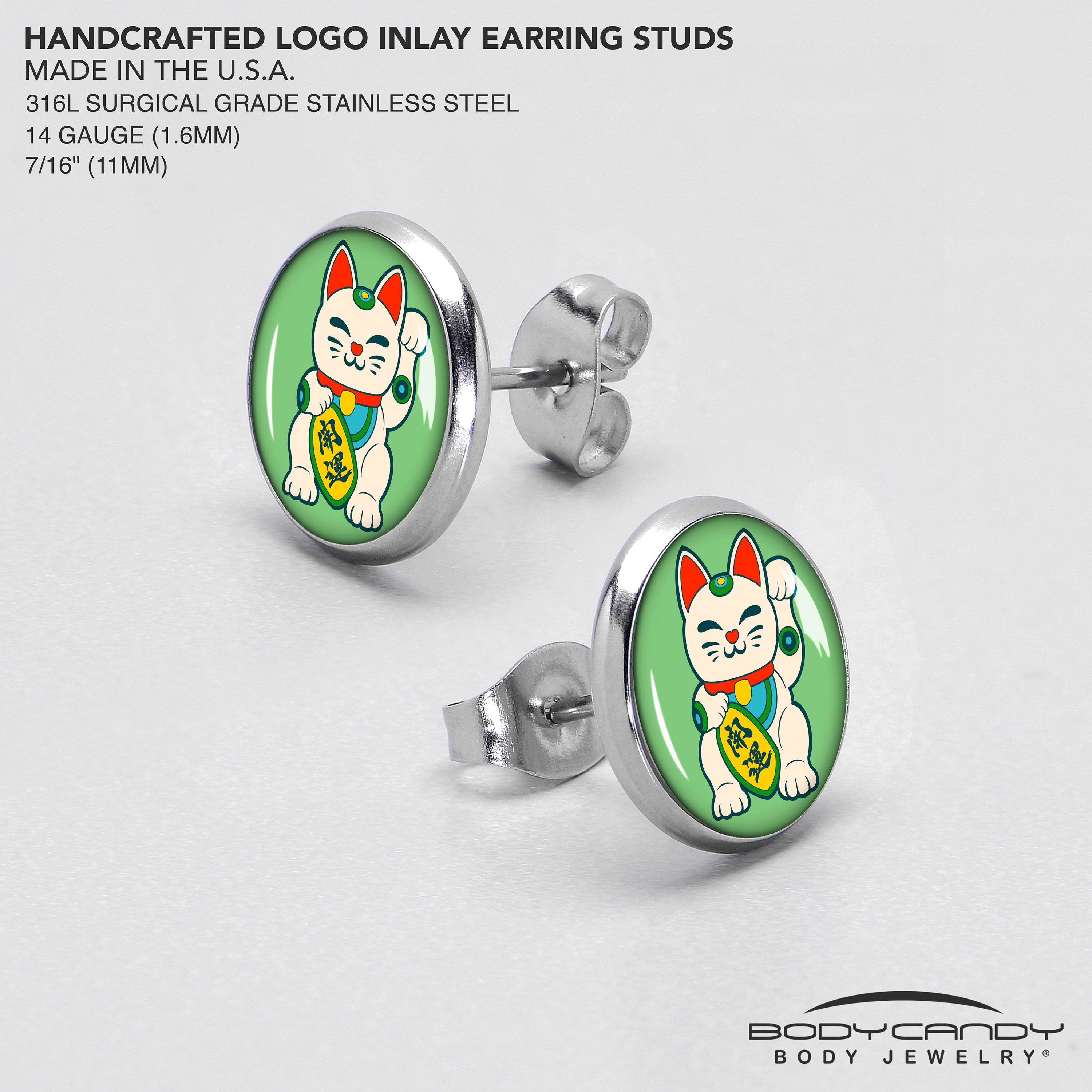 Waving Cat Stud Earrings