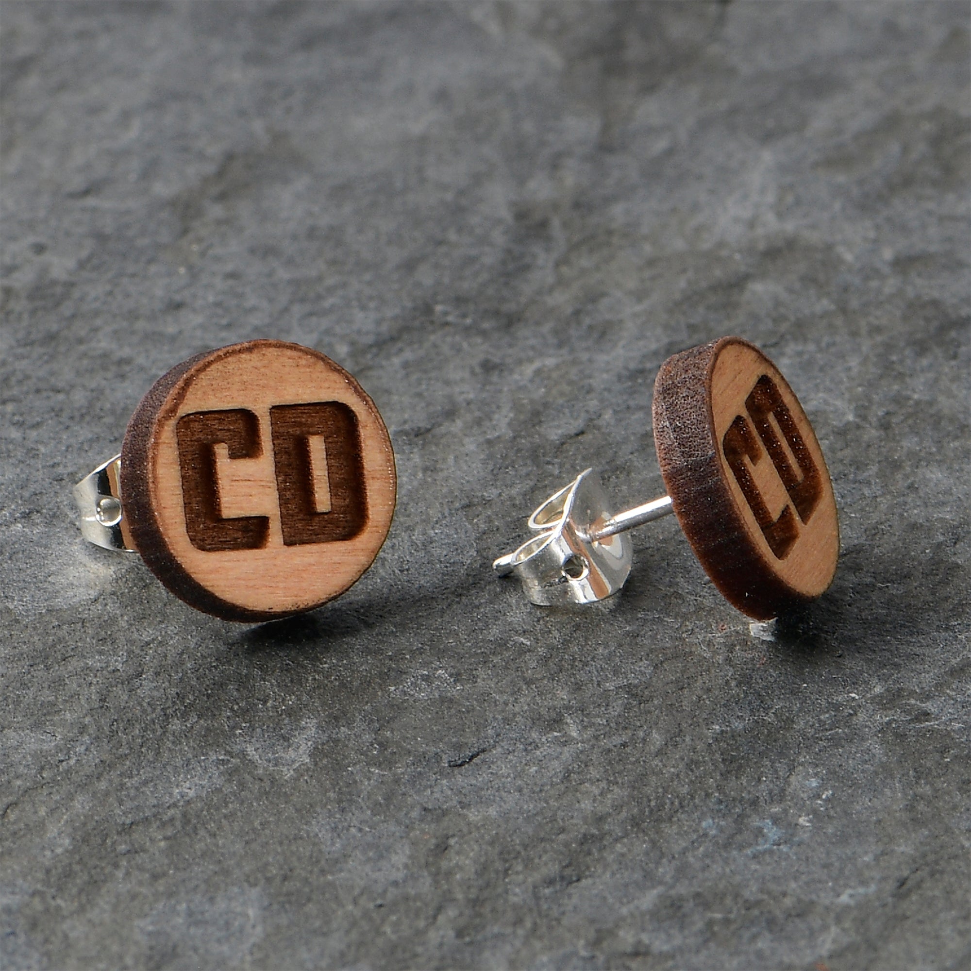 Custom No 2 Earrings Wood Initial Personalized Stud Earrings