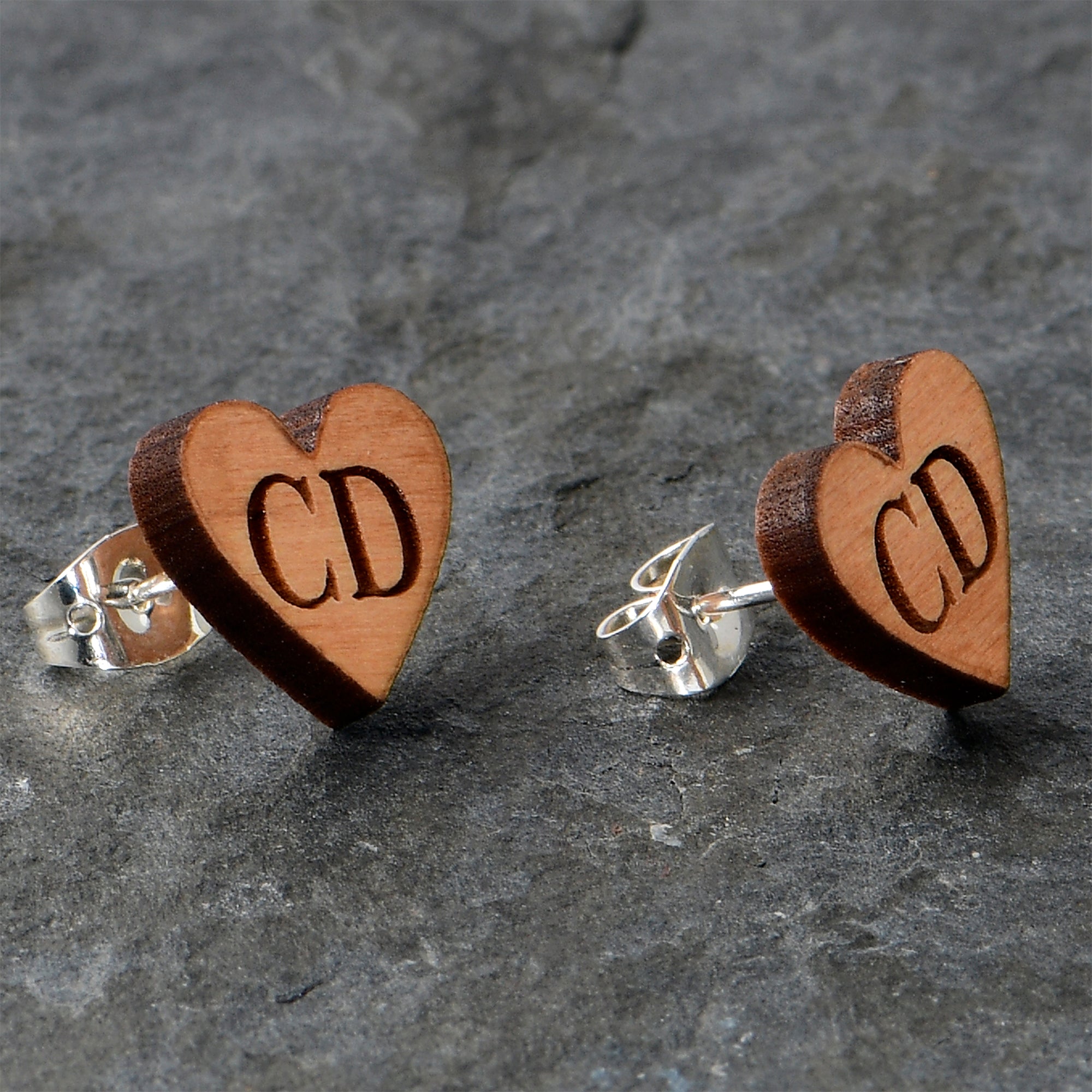 Custom No 1 Earrings Wood Initial Heart Personalized Stud Earrings