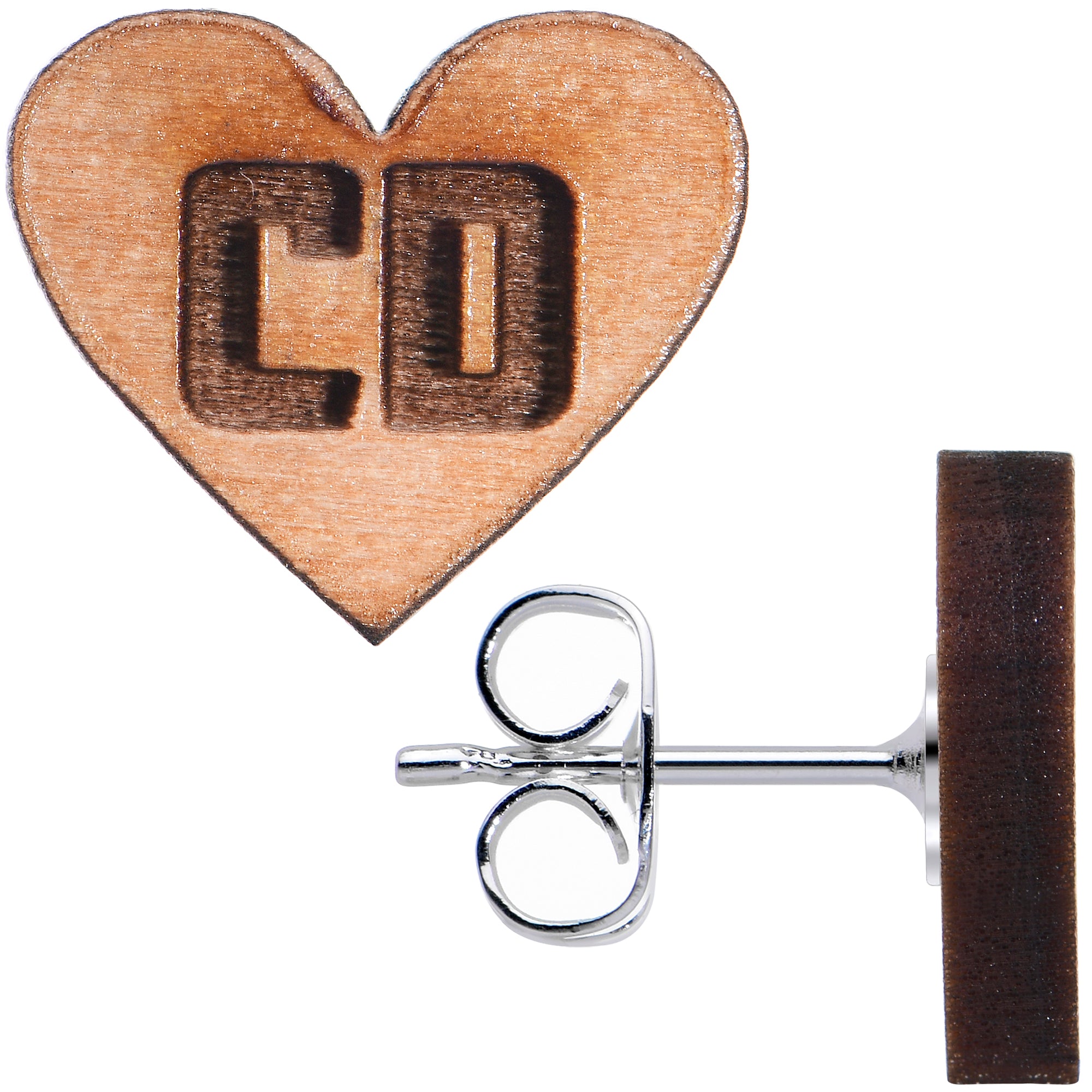 Custom No 2 Earrings Wood Initial Heart Personalized Stud Earrings