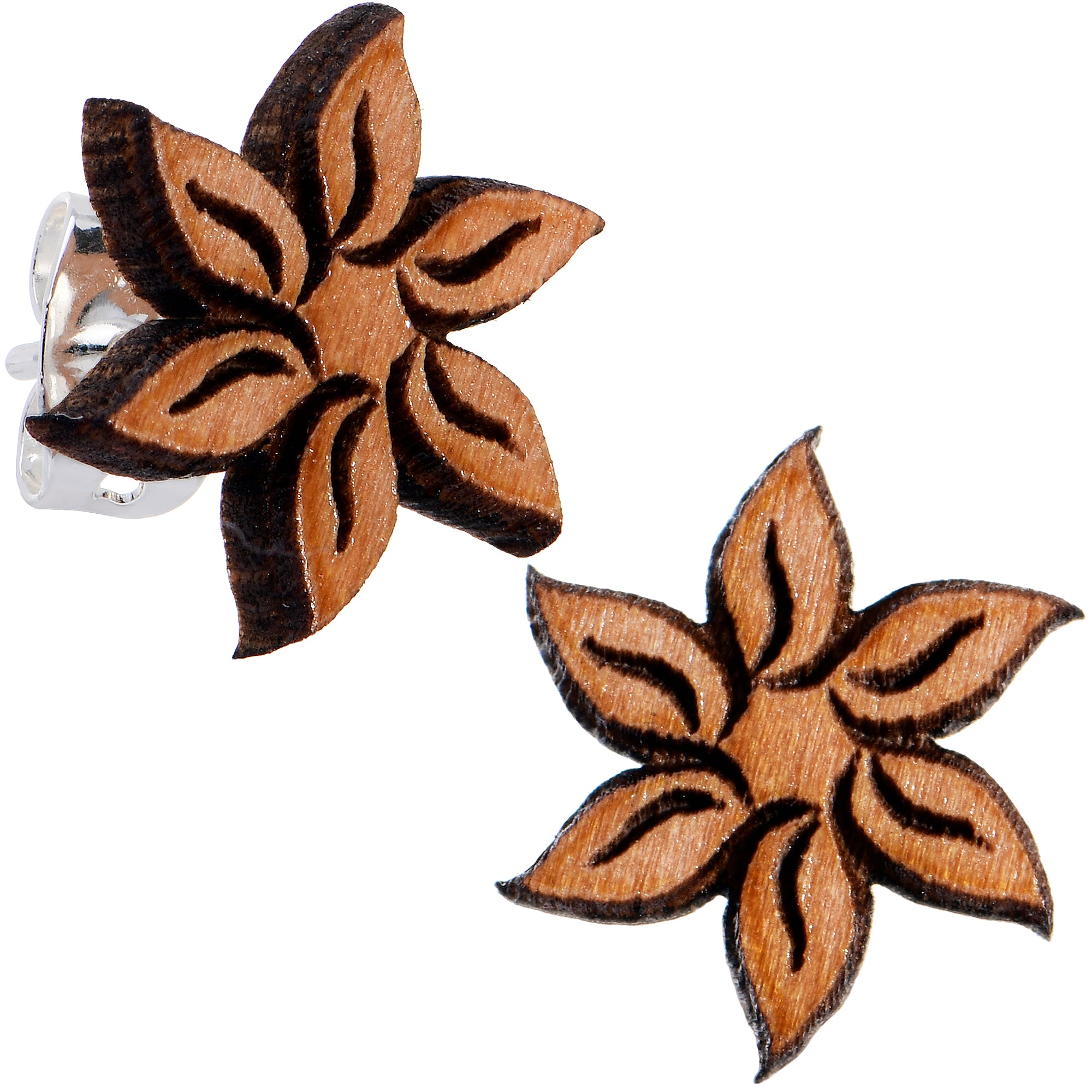 Natural Maple Wood Blooming Flowers Stud Earrings