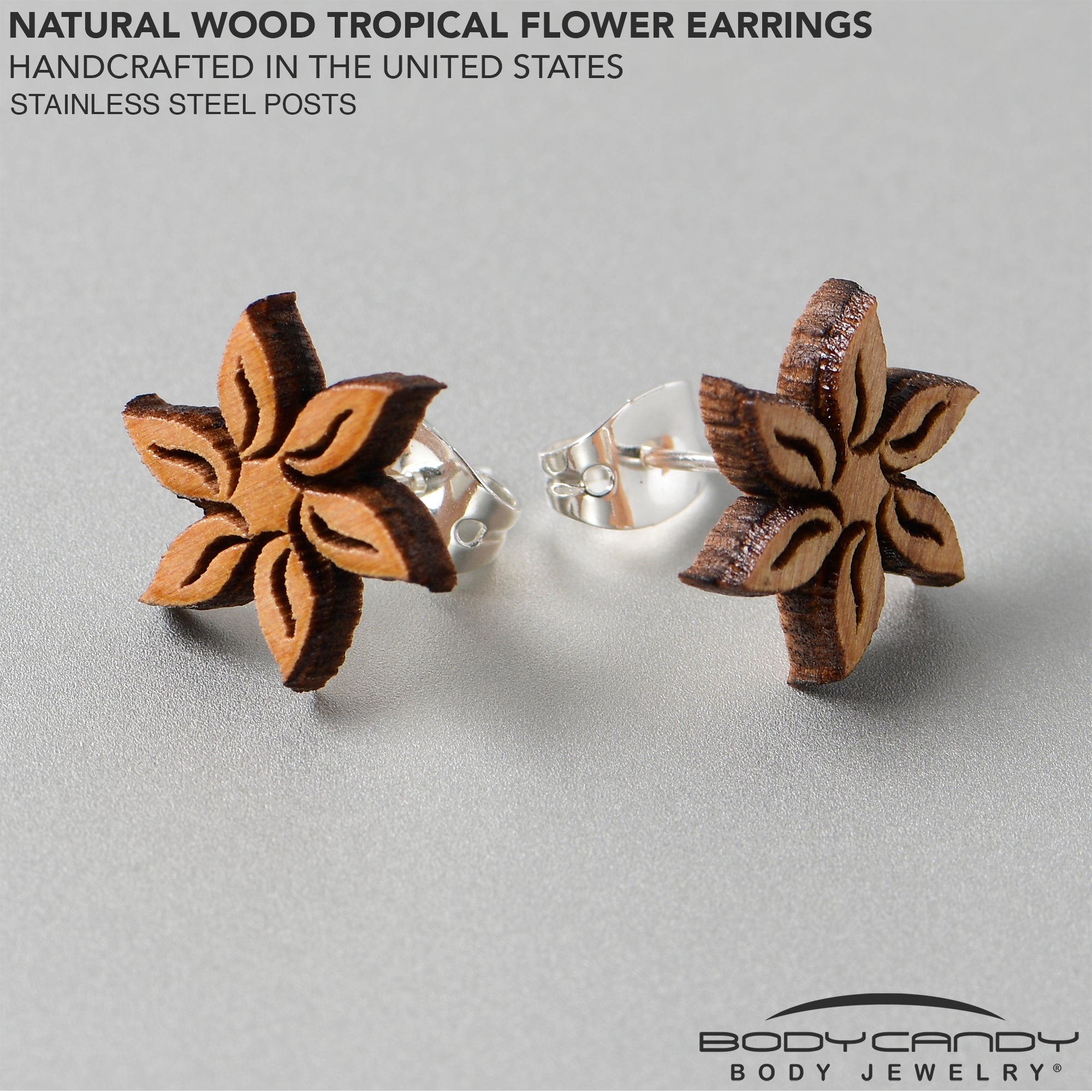 Natural Maple Wood Blooming Flowers Stud Earrings