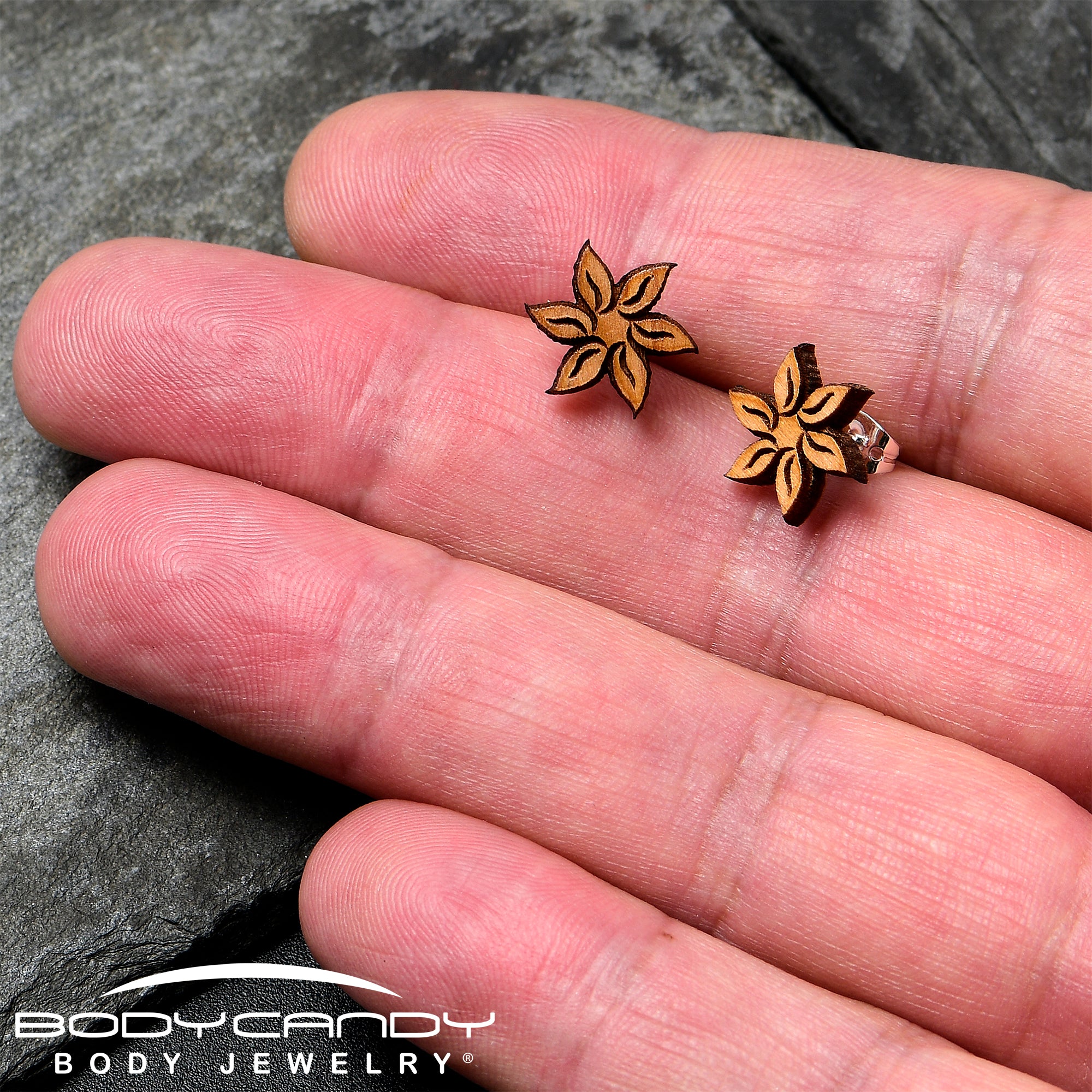 Natural Maple Wood Blooming Flowers Stud Earrings