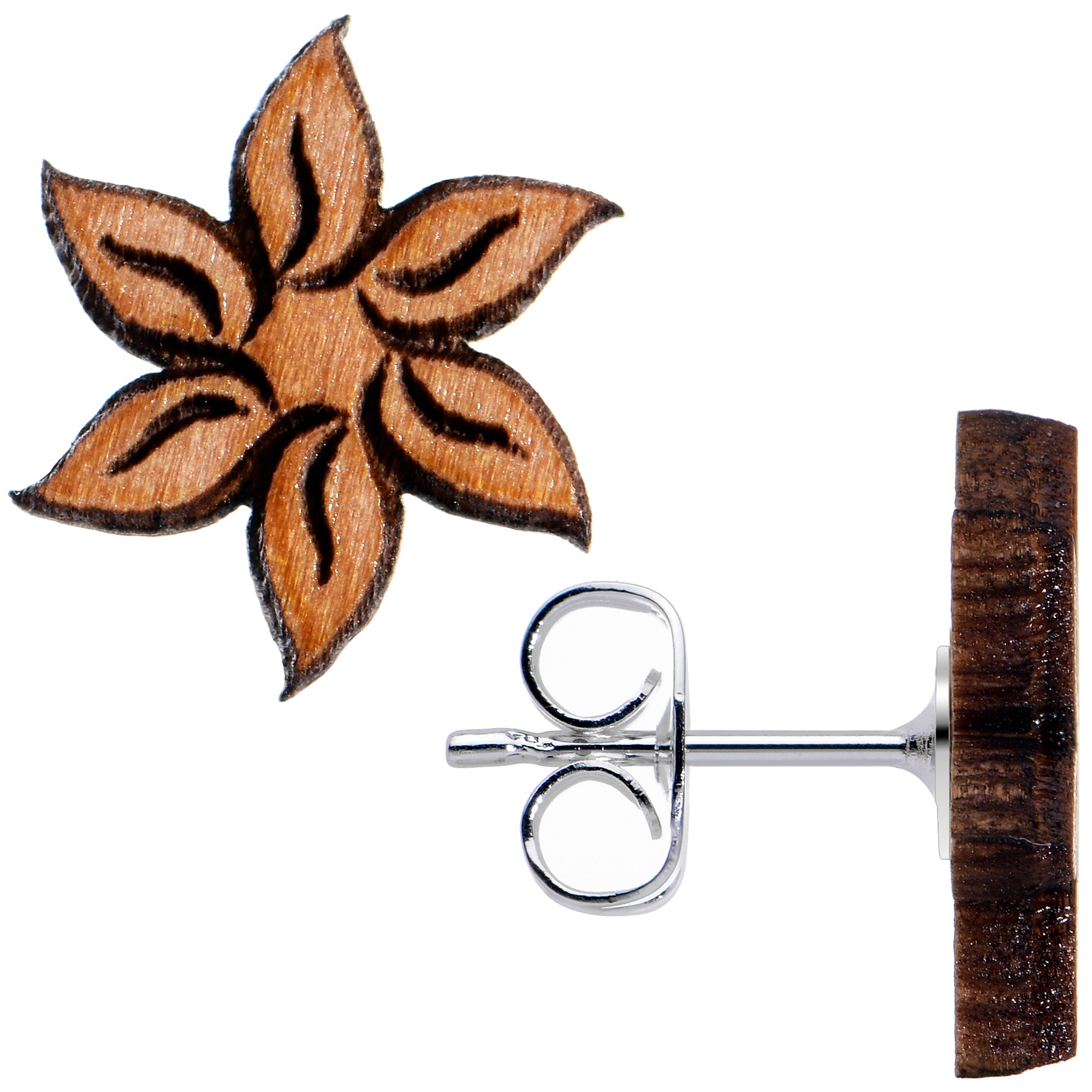 Natural Maple Wood Blooming Flowers Stud Earrings