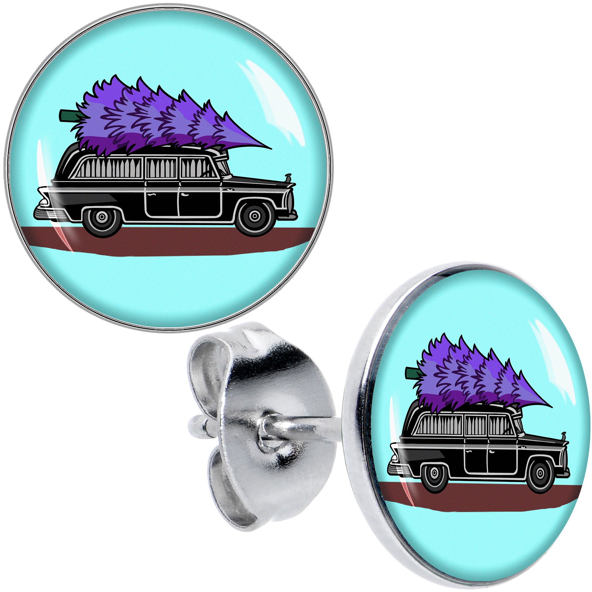 Holiday Christmas Hearse Stud Earrings