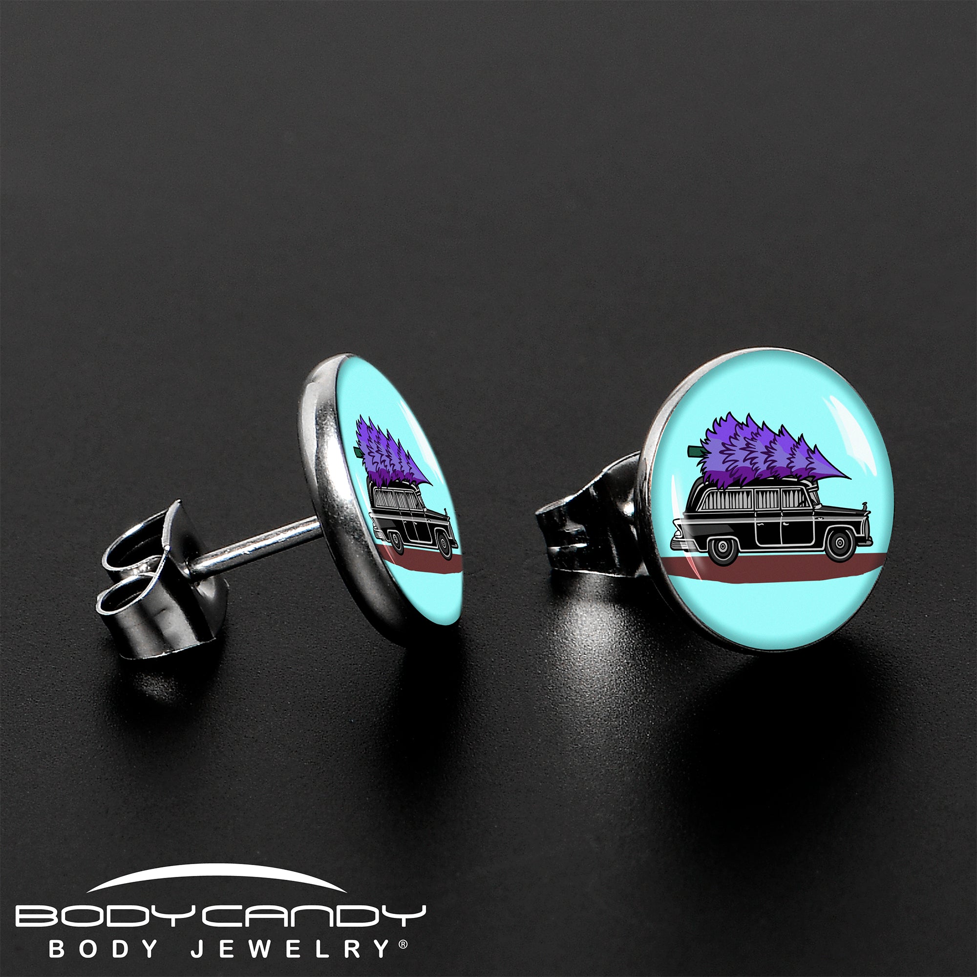 Holiday Christmas Hearse Stud Earrings