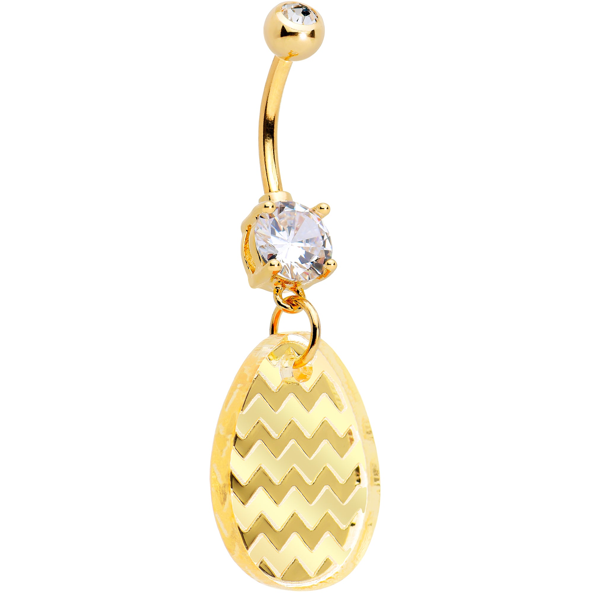 Clear Gem Yellow Golden Easter Decorated Egg Dangle Belly Ring