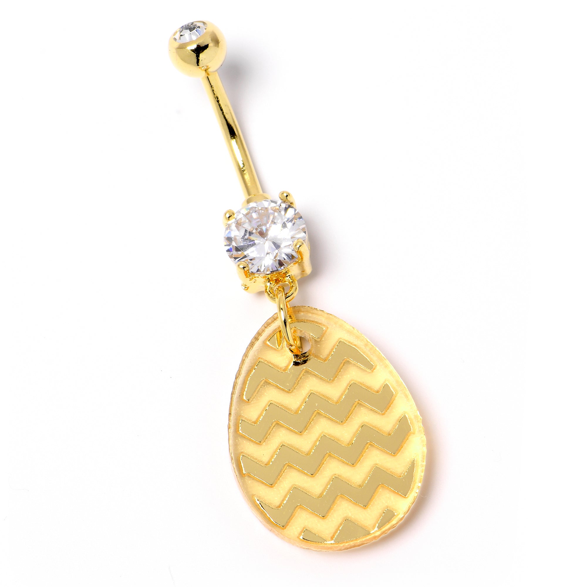 Clear Gem Yellow Golden Easter Decorated Egg Dangle Belly Ring