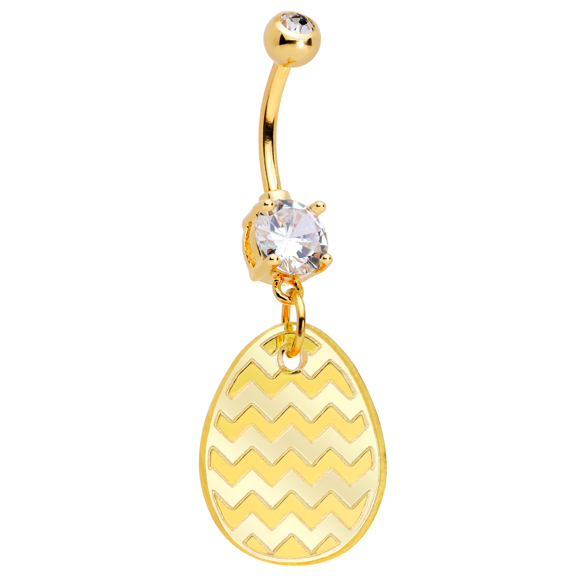 Clear Gem Yellow Golden Easter Decorated Egg Dangle Belly Ring