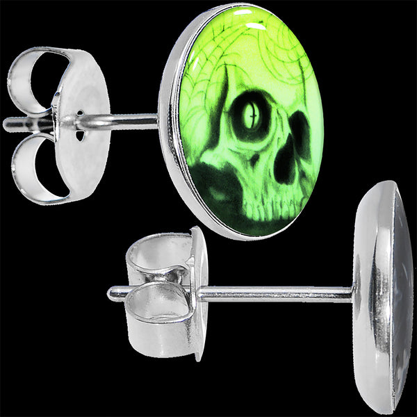 Webbed Skull Glow in the Dark Stud Earrings