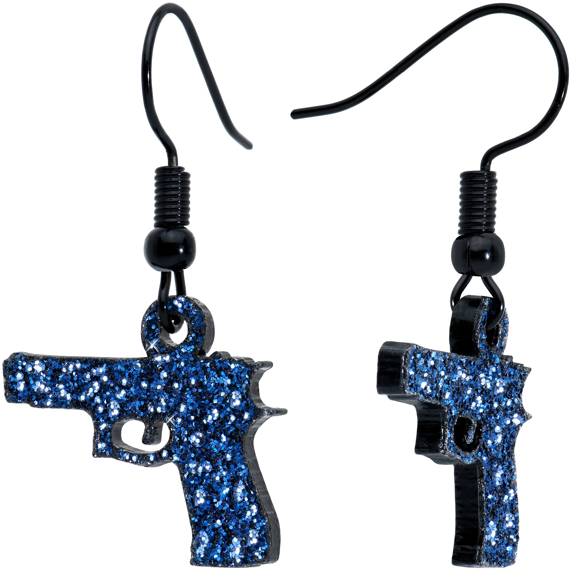 Blue Glitter Gun Fishhook Dangle Earrings