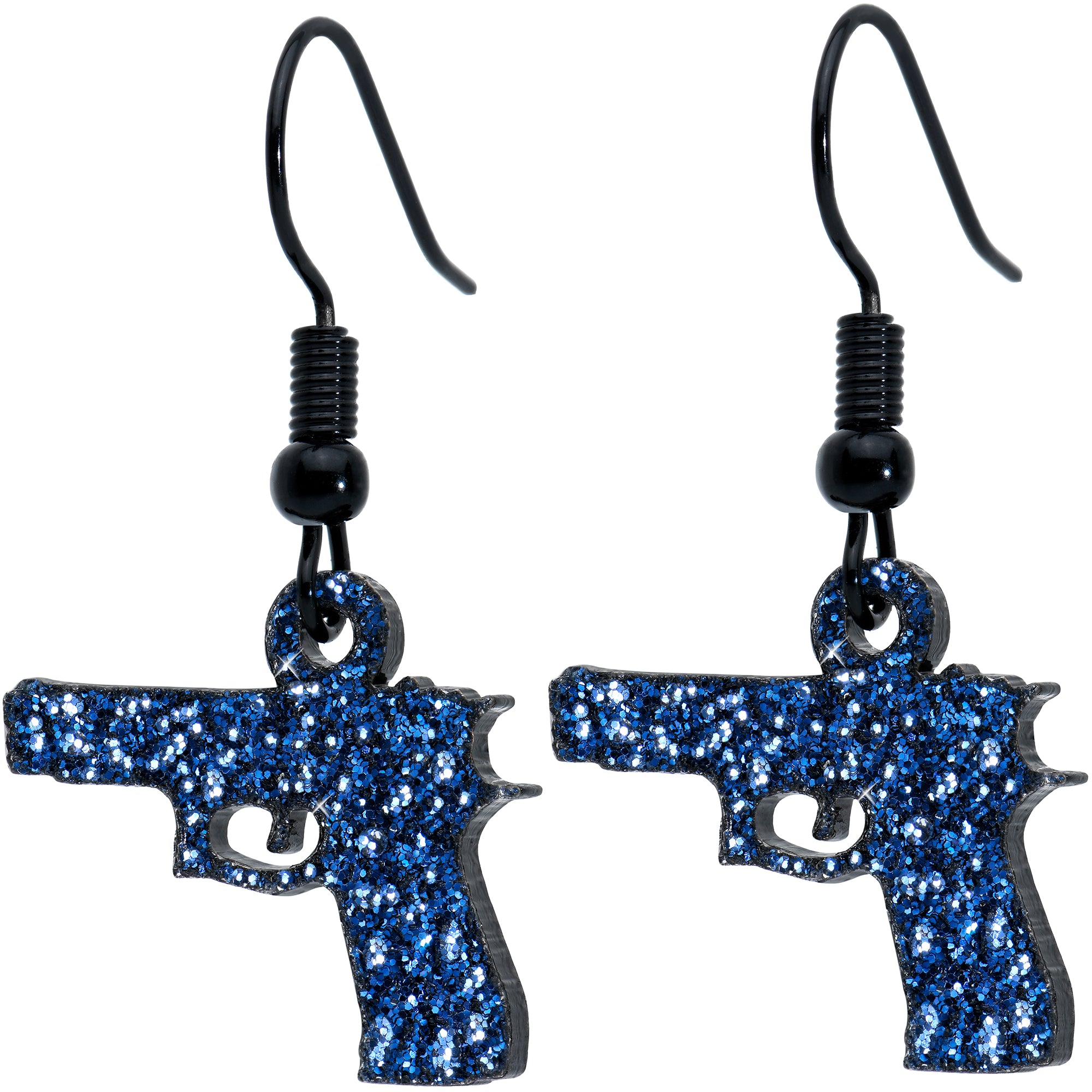 Blue Glitter Gun Fishhook Dangle Earrings