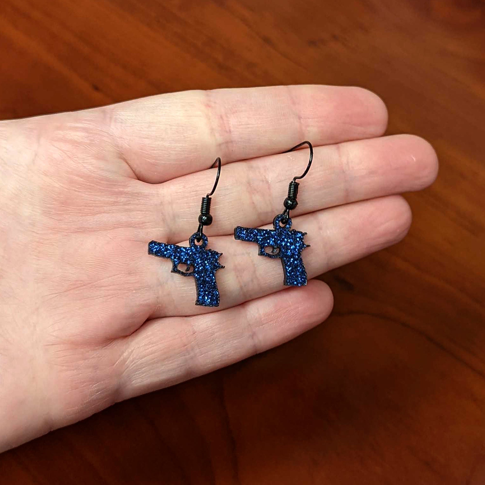 Blue Glitter Gun Fishhook Dangle Earrings