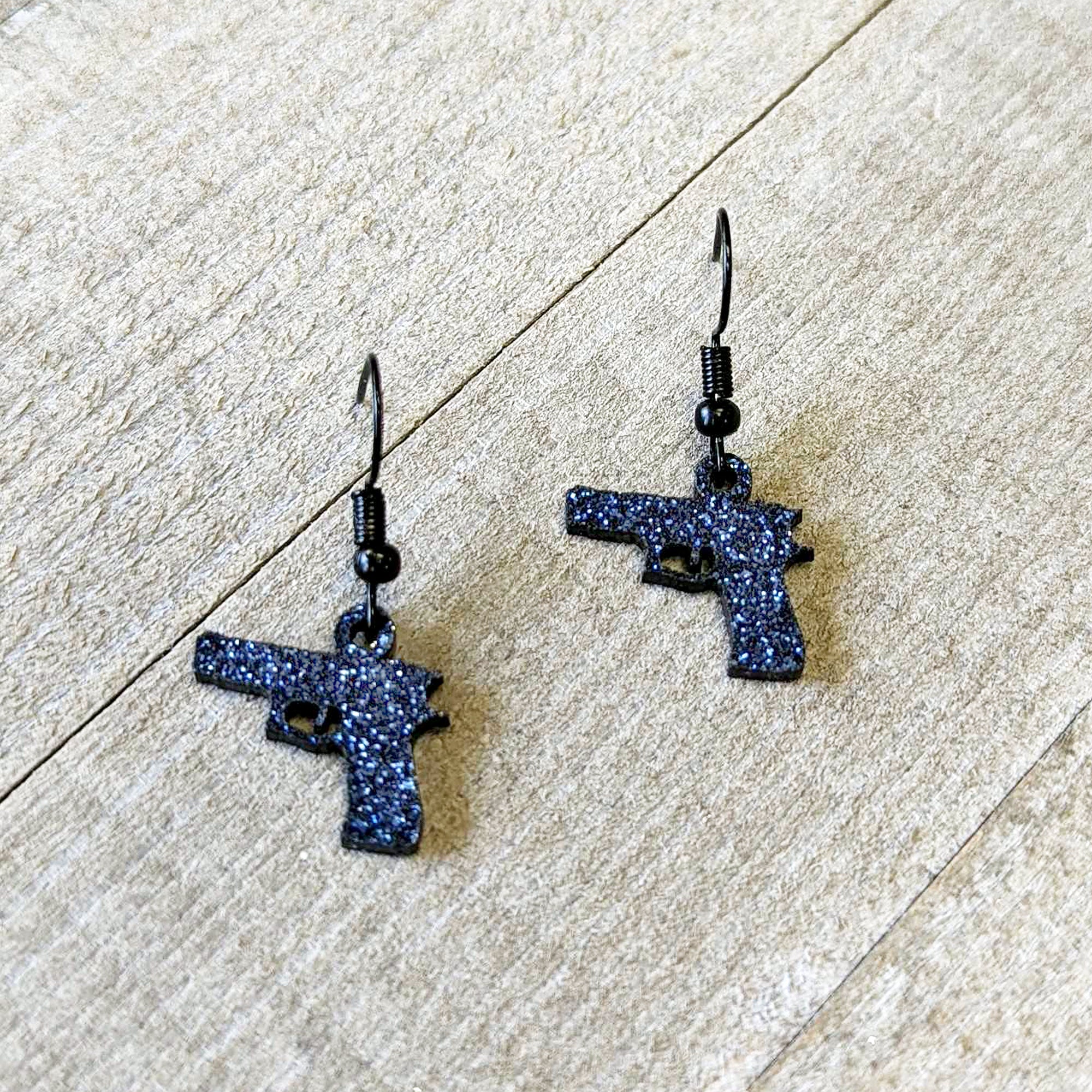 Blue Glitter Gun Fishhook Dangle Earrings