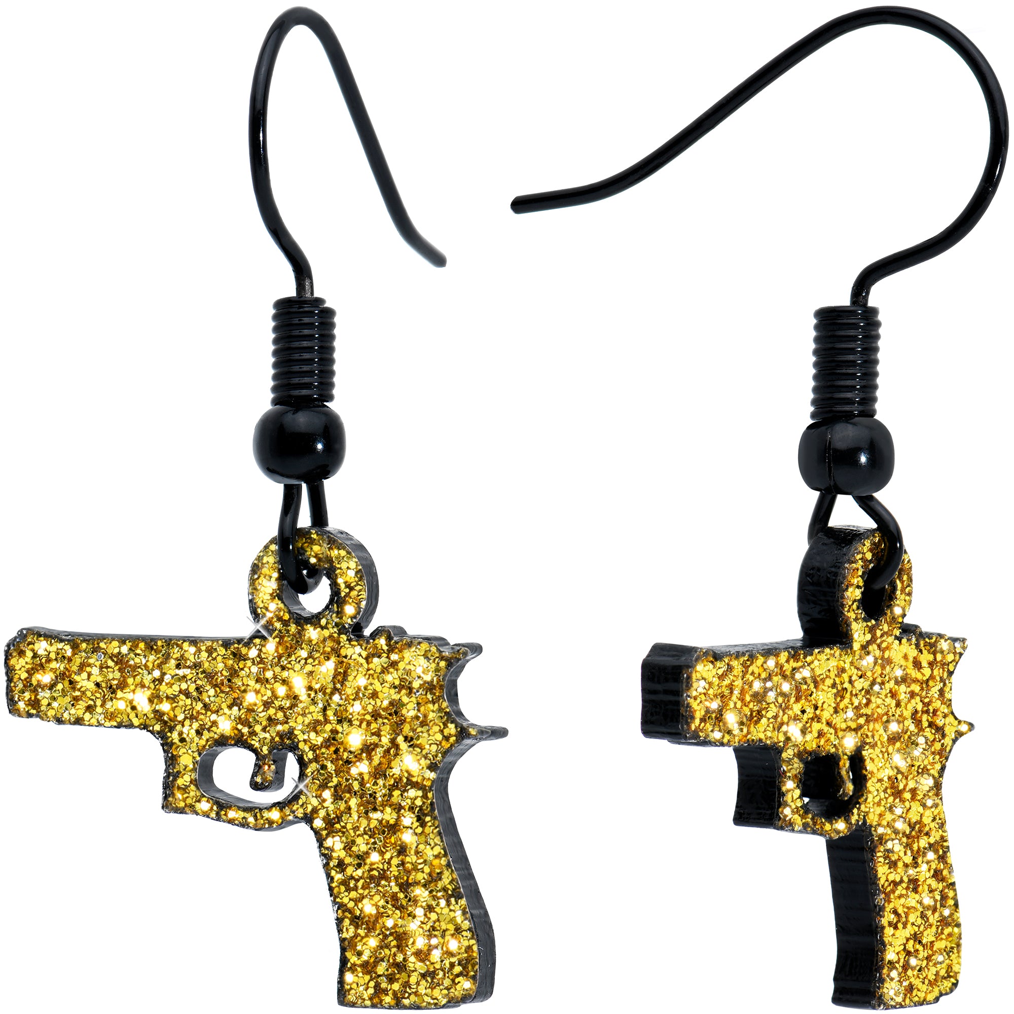 Yellow Glitter Gun Fishhook Dangle Earrings