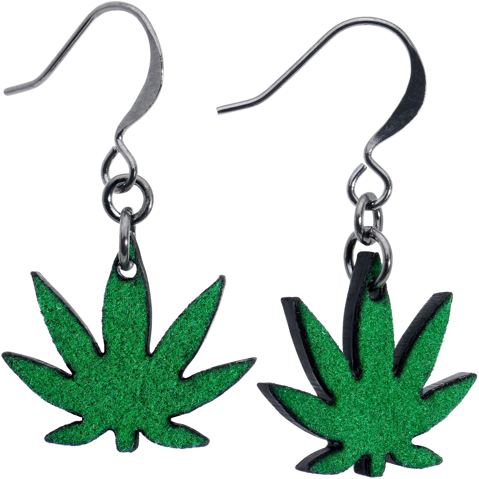 Green Marijuana Pot Leaf Dangle Earrings