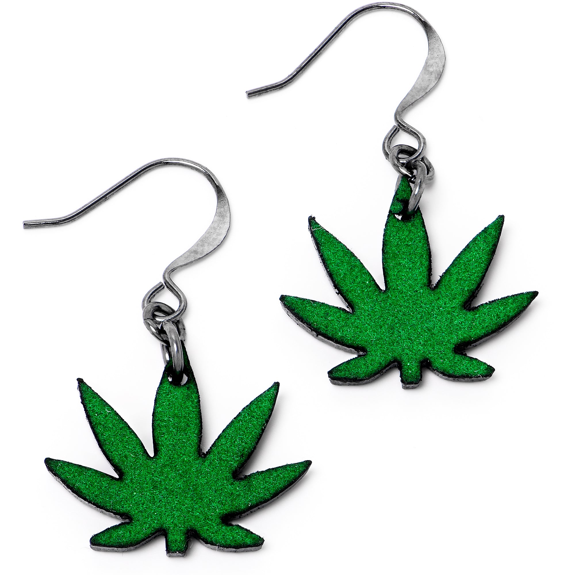 Green Marijuana Pot Leaf Dangle Earrings