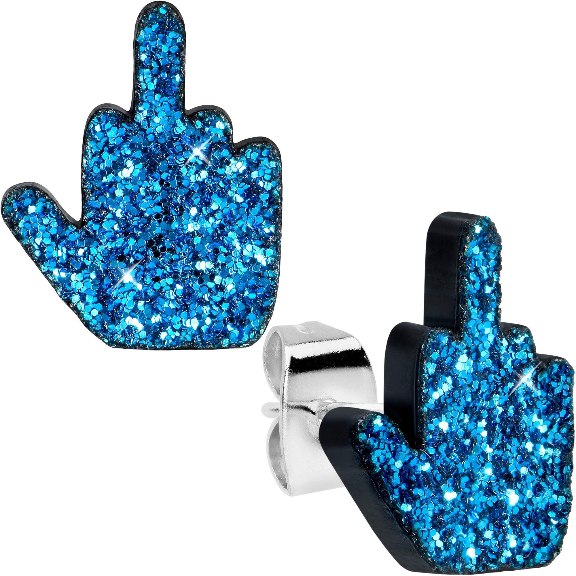 Blue Glitter Middle Finger Stud Earrings Set