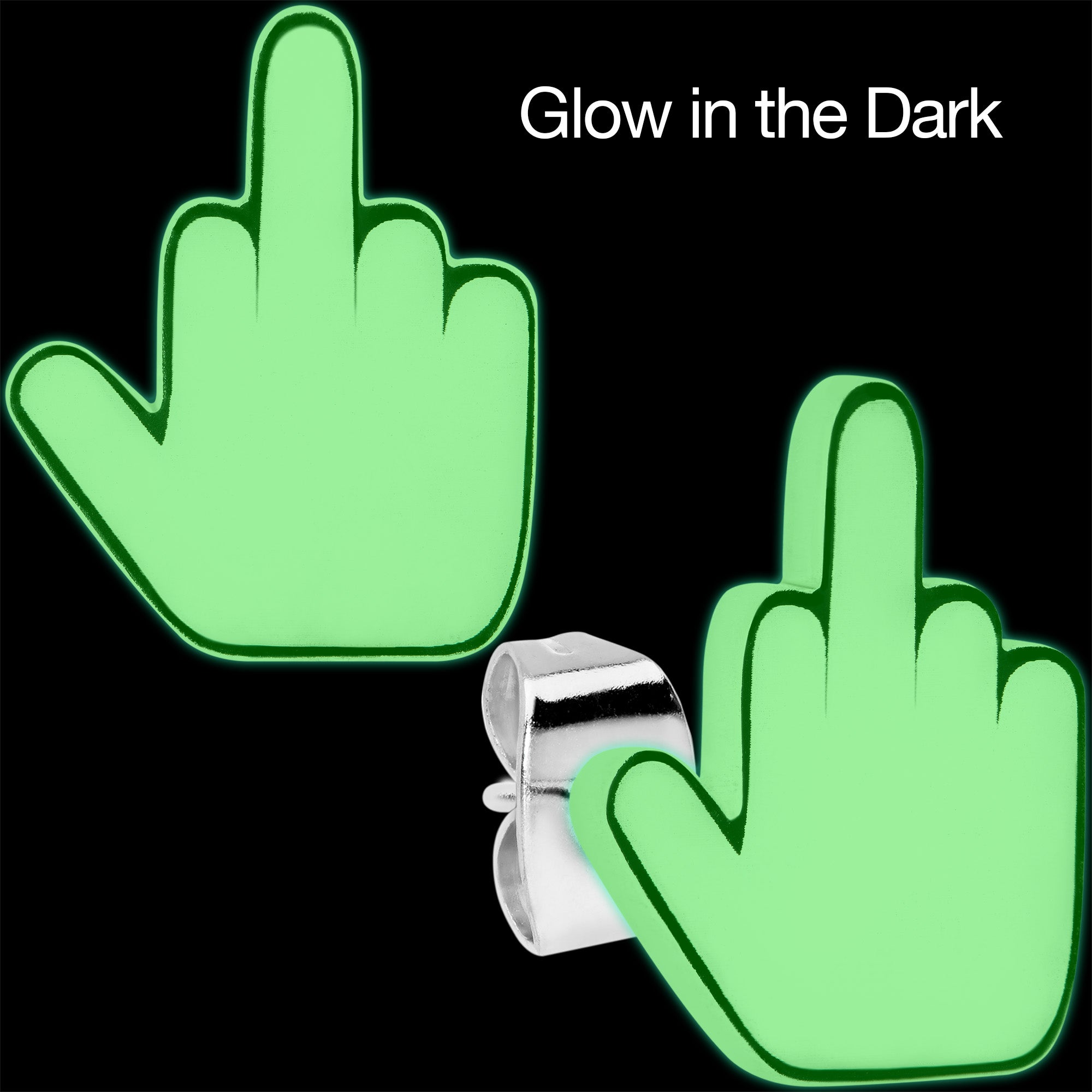 White Glow in the Dark Middle Finger Stud Earrings Set