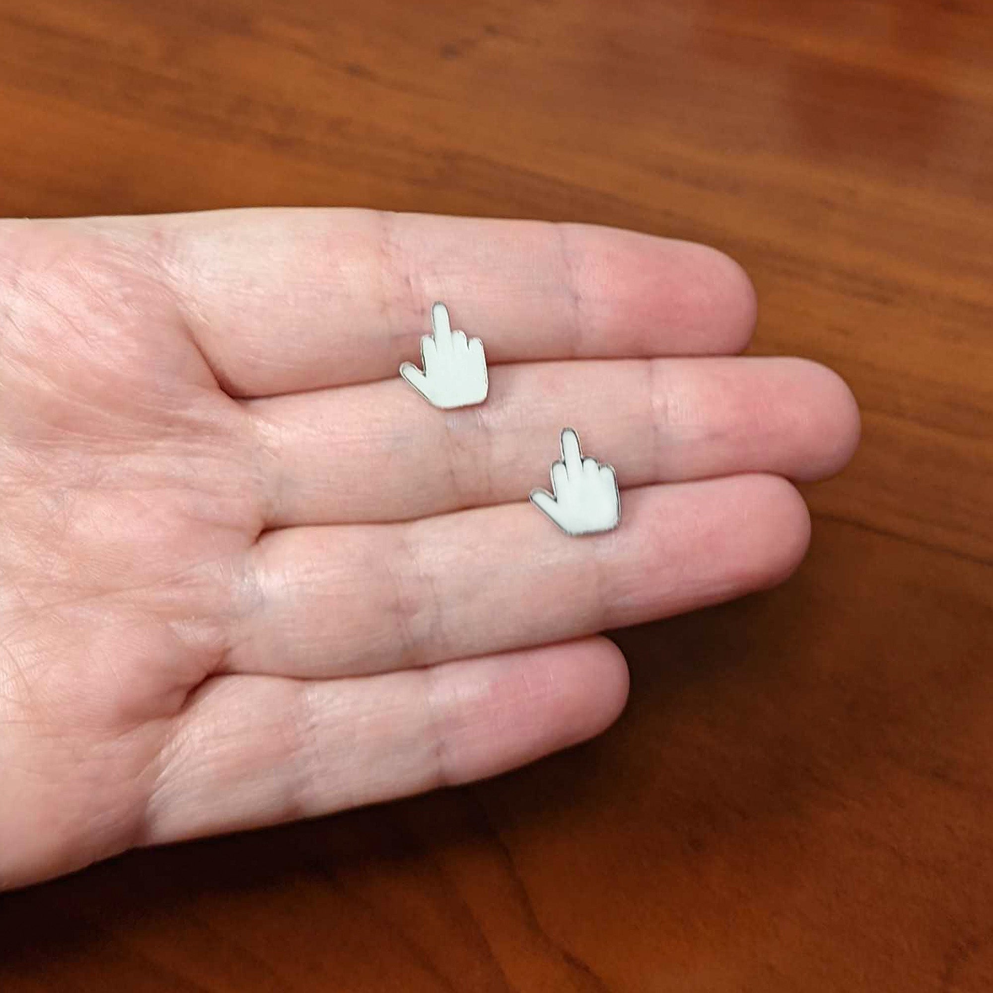 White Glow in the Dark Middle Finger Stud Earrings Set