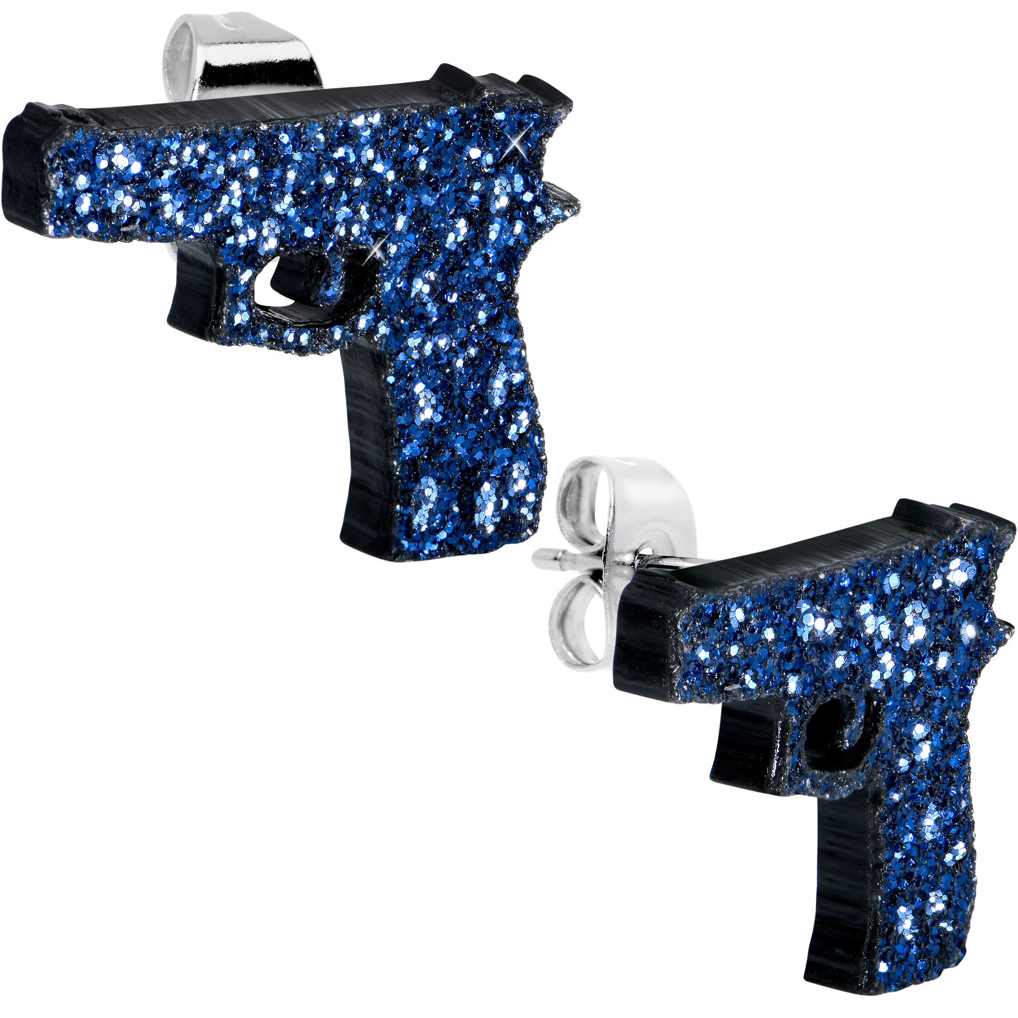 Blue Glitter Gun Stud Earrings Set