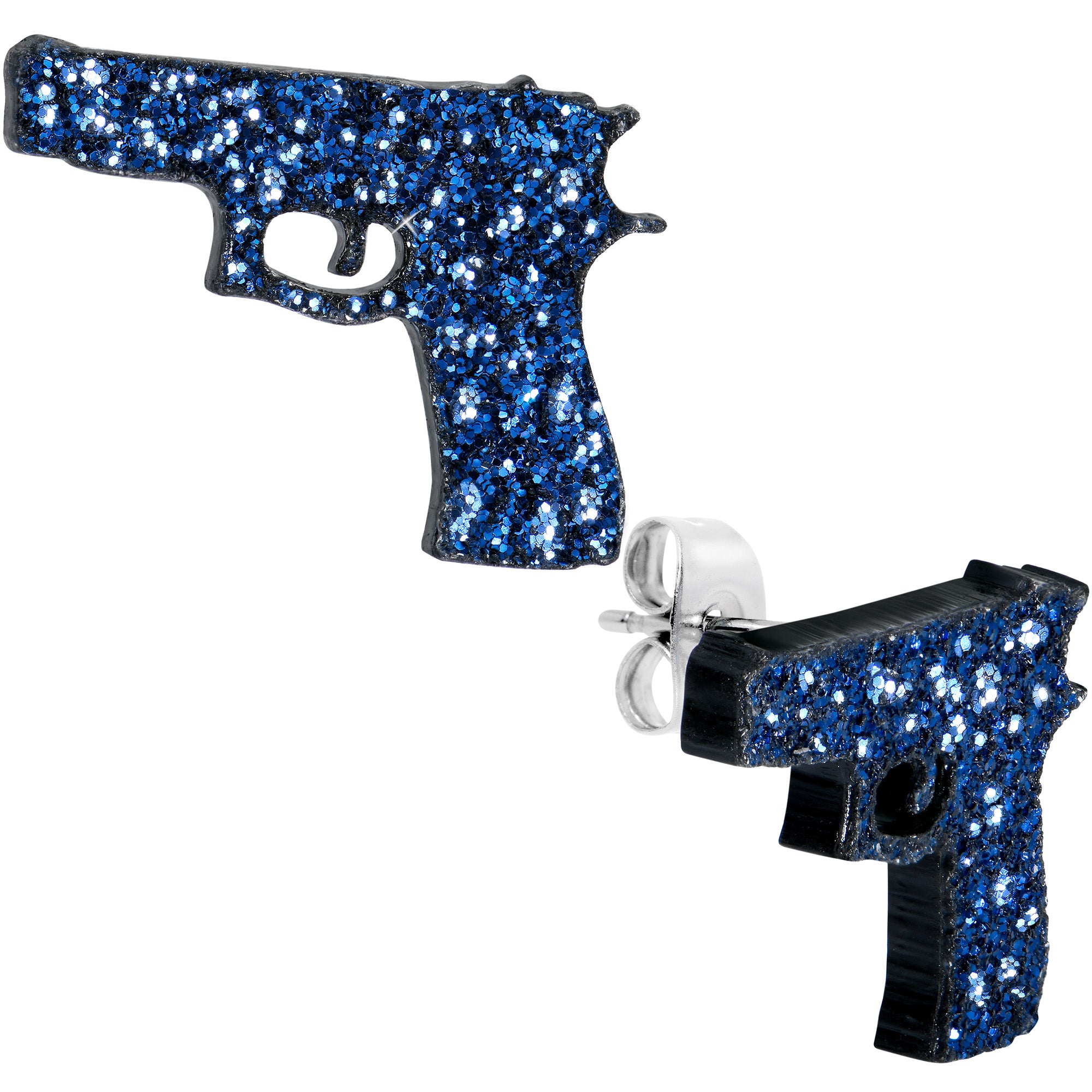 Blue Glitter Gun Stud Earrings Set