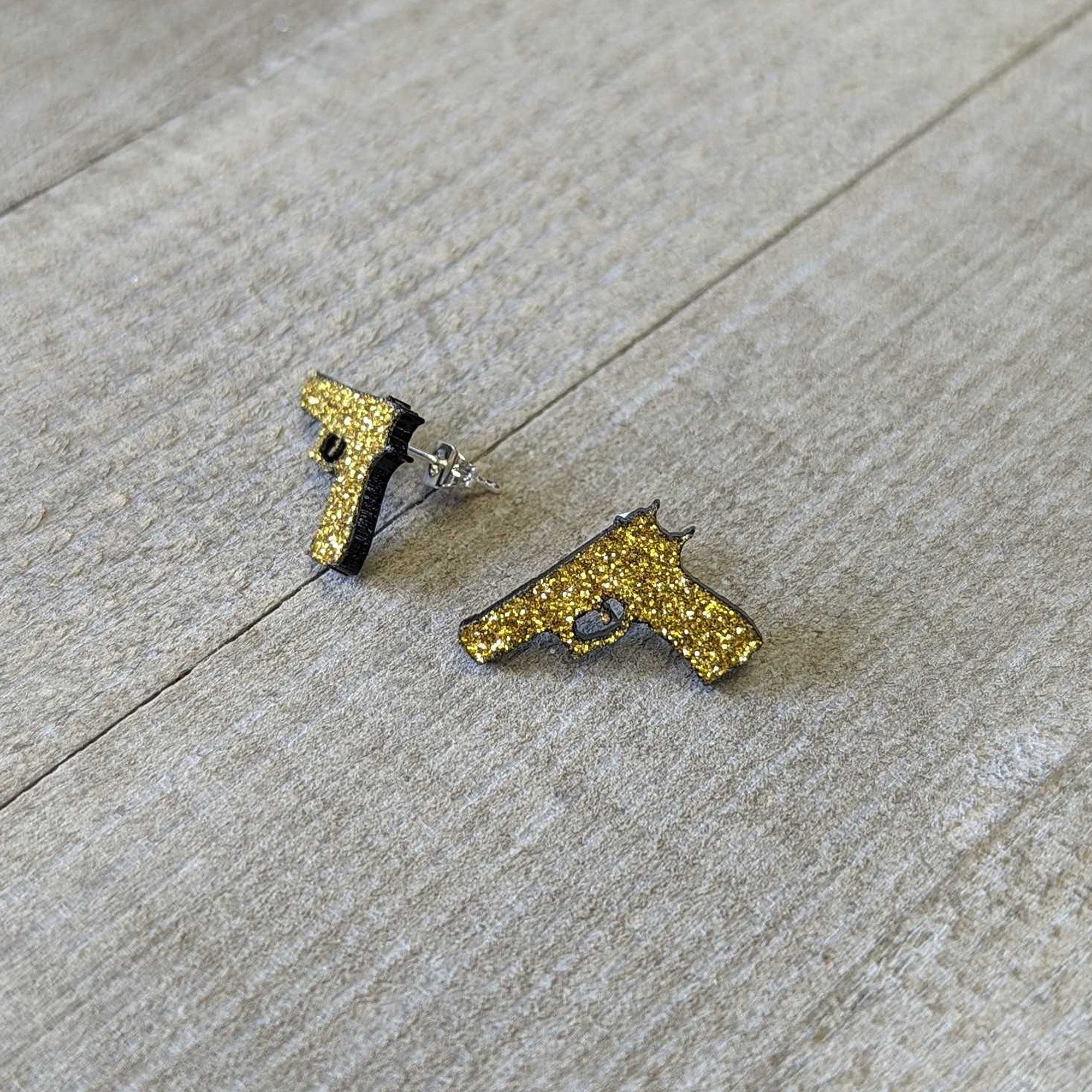 Yellow Glitter Gun Stud Earrings Set