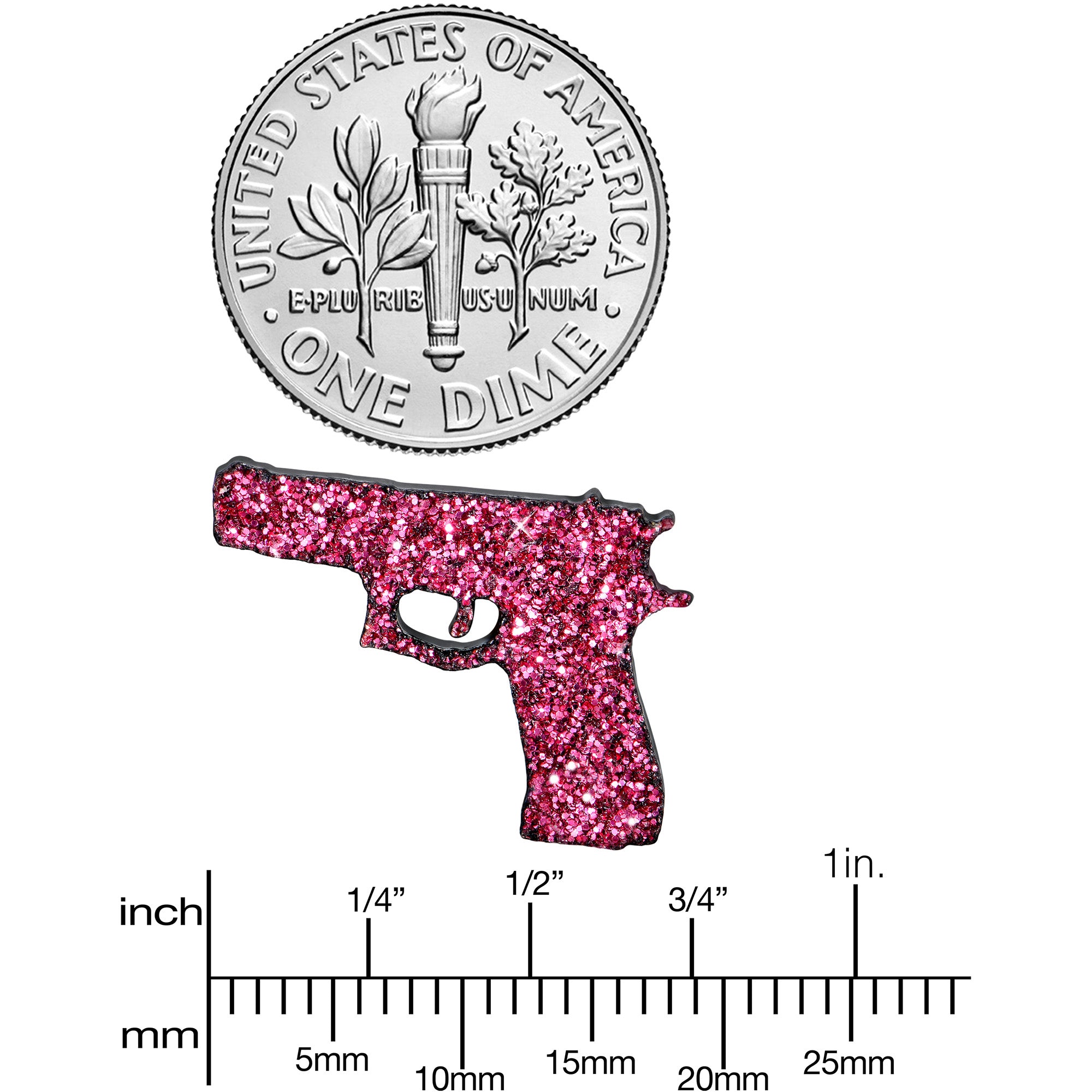 Pink Glitter Gun Stud Earrings Set