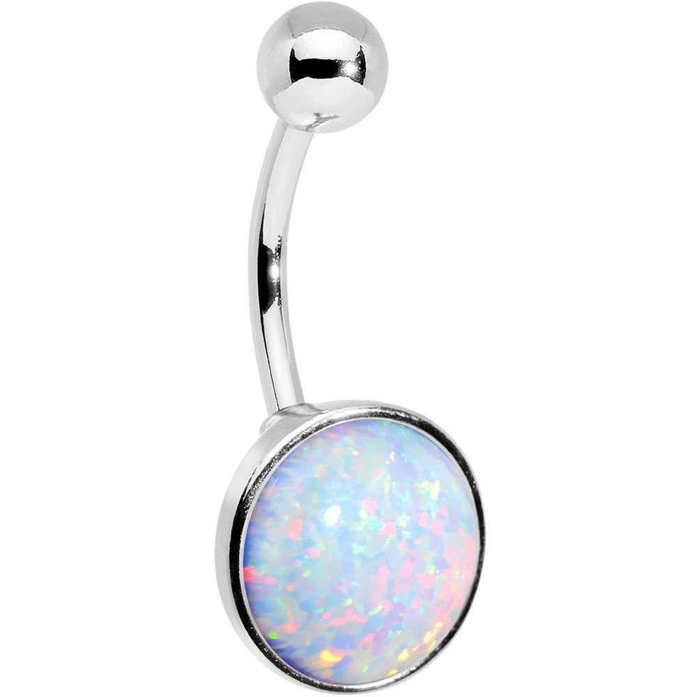 Wear Me White Synthetic Opal Stainless Steel Bottom Mount Belly Ring