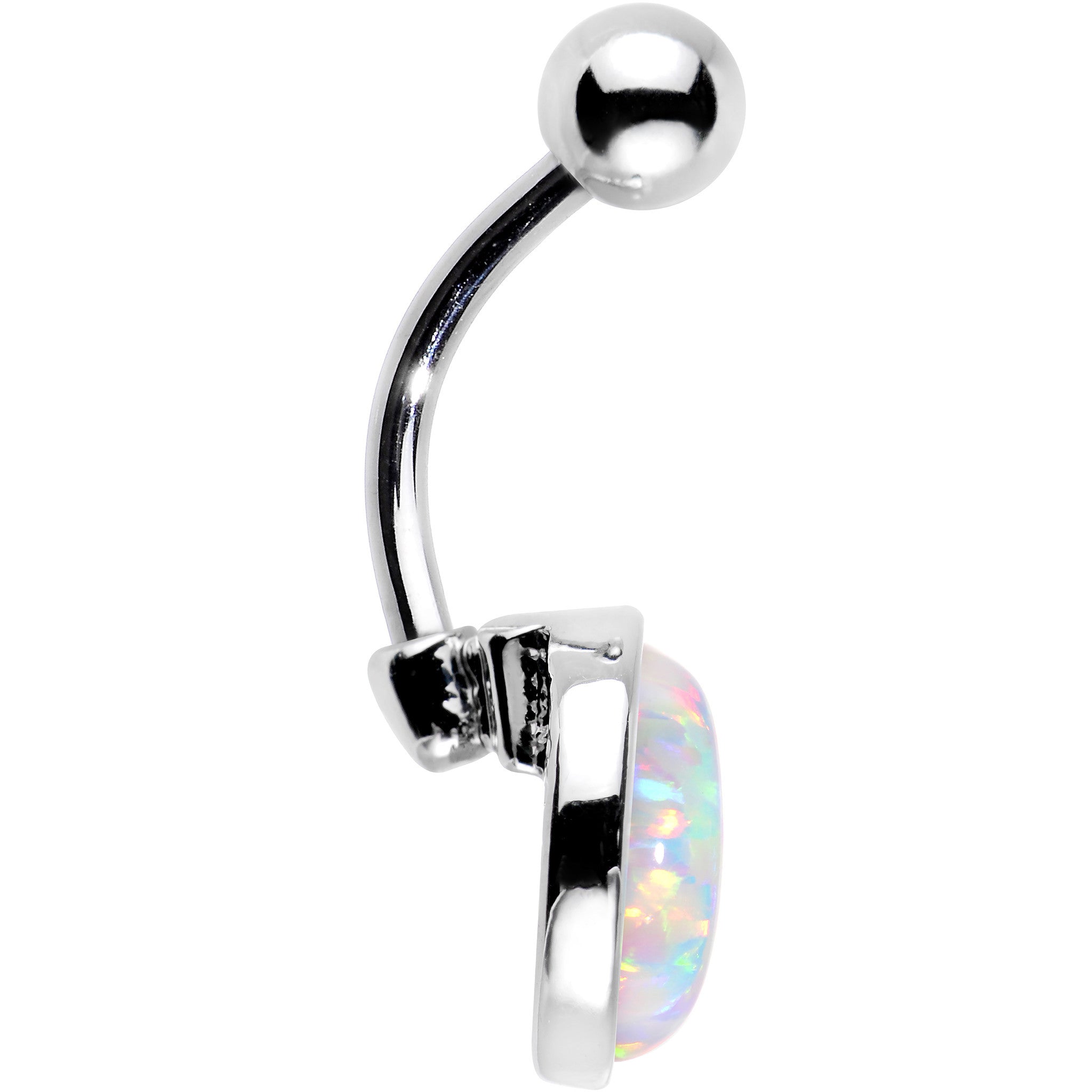 Wear Me White Synthetic Opal Stainless Steel Bottom Mount Belly Ring