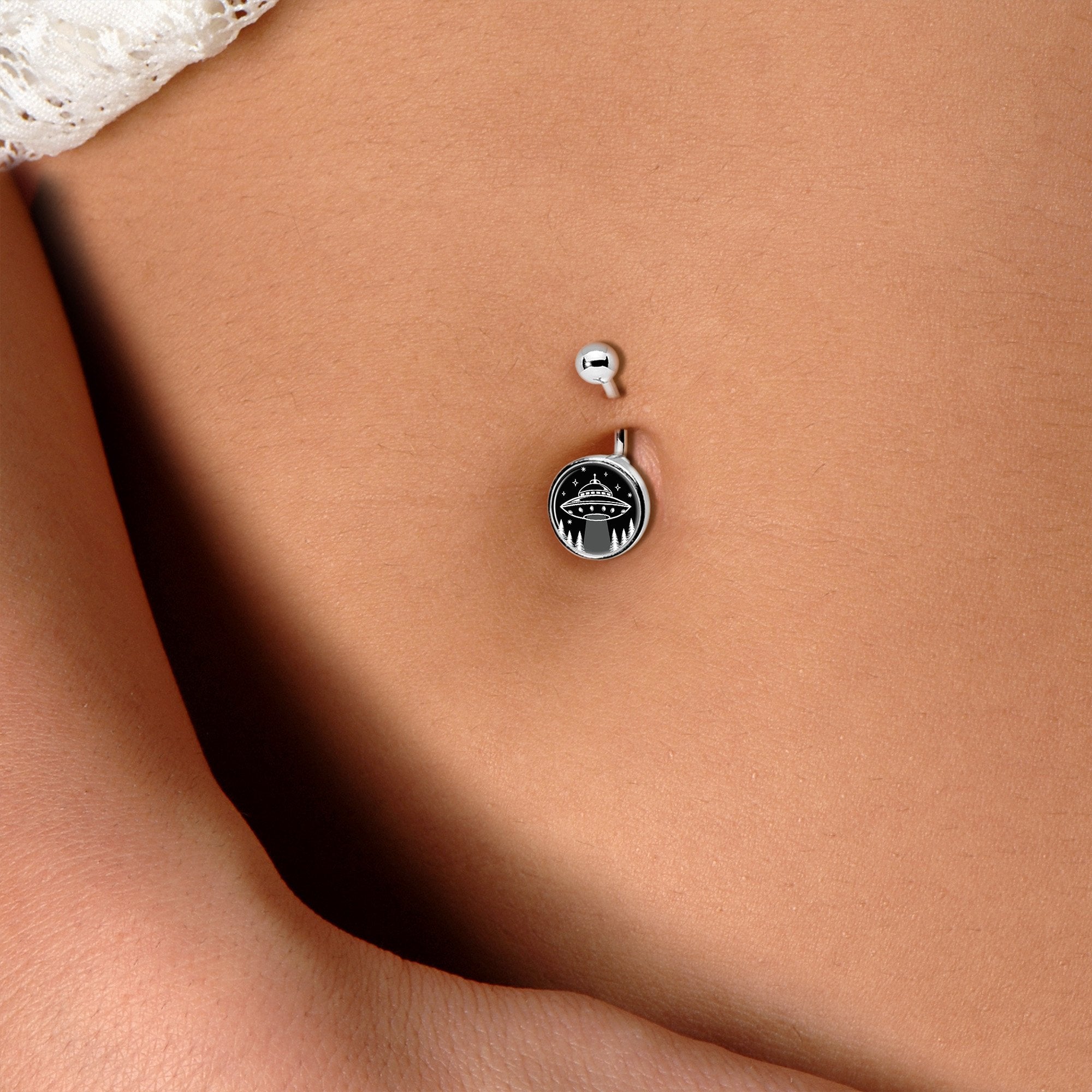 Black and White UFO Belly Ring