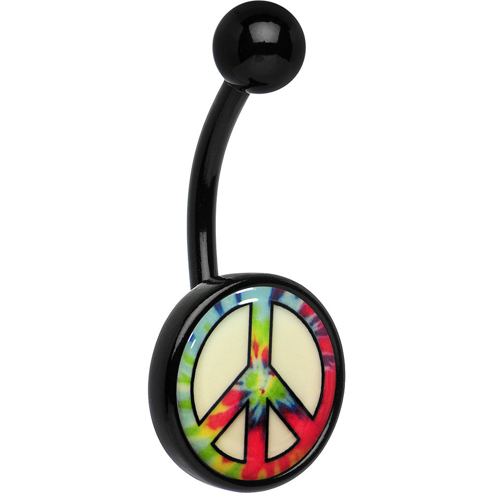 Glow in the Dark Titanium Tie Dyed Peace Sign Belly Ring