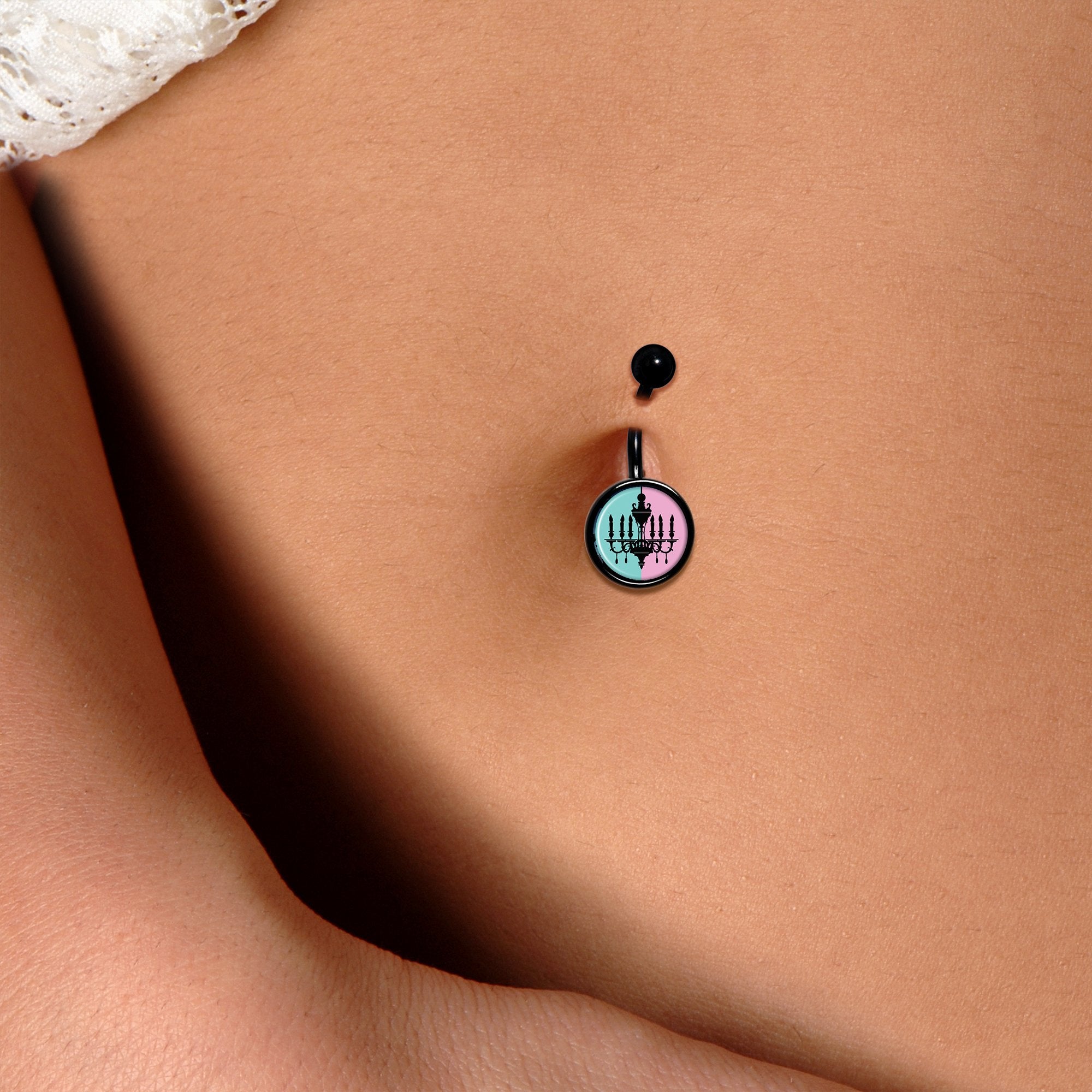 Blue Pink Split Chandelier Black Belly Ring