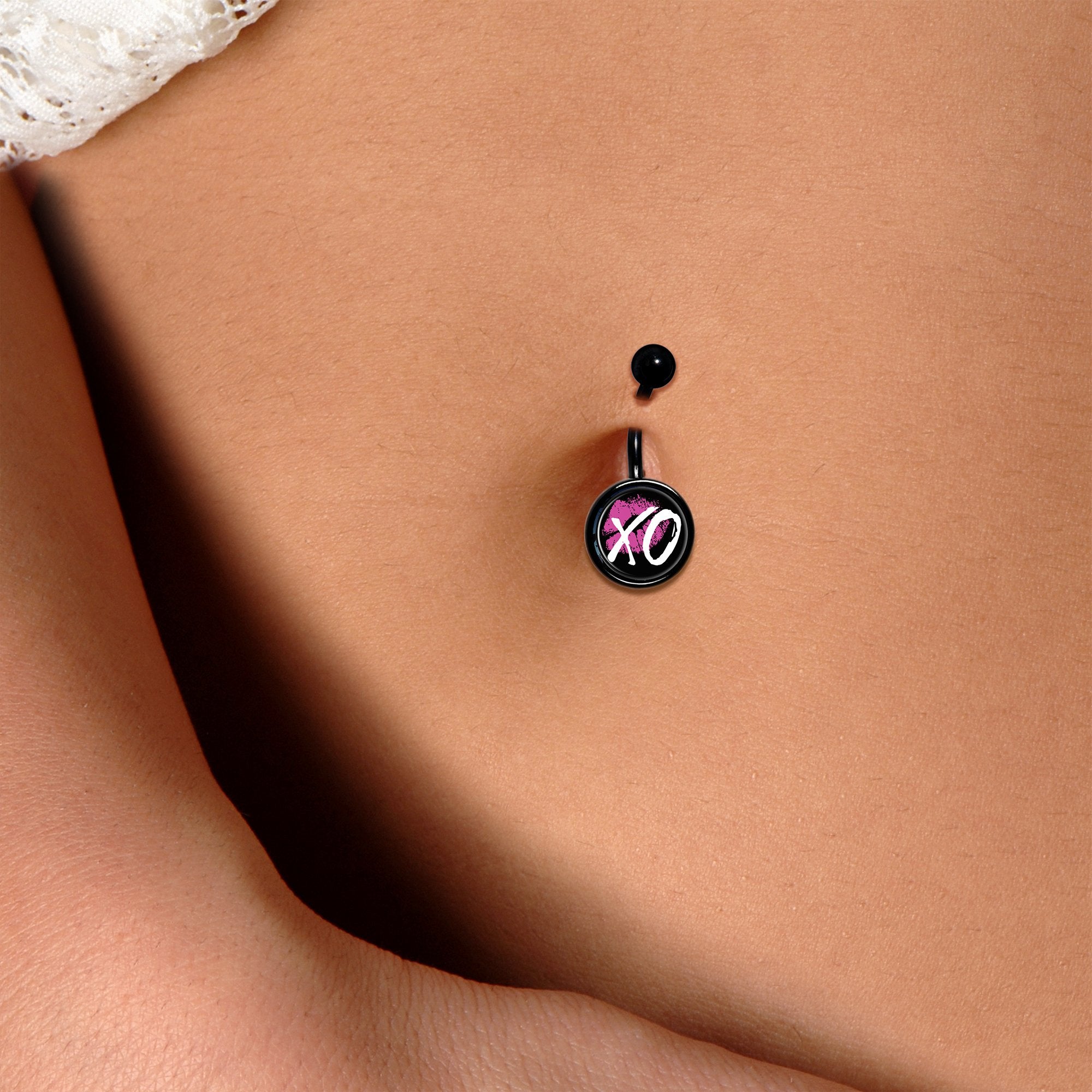 Pink Lips XO Kiss Black Belly Ring