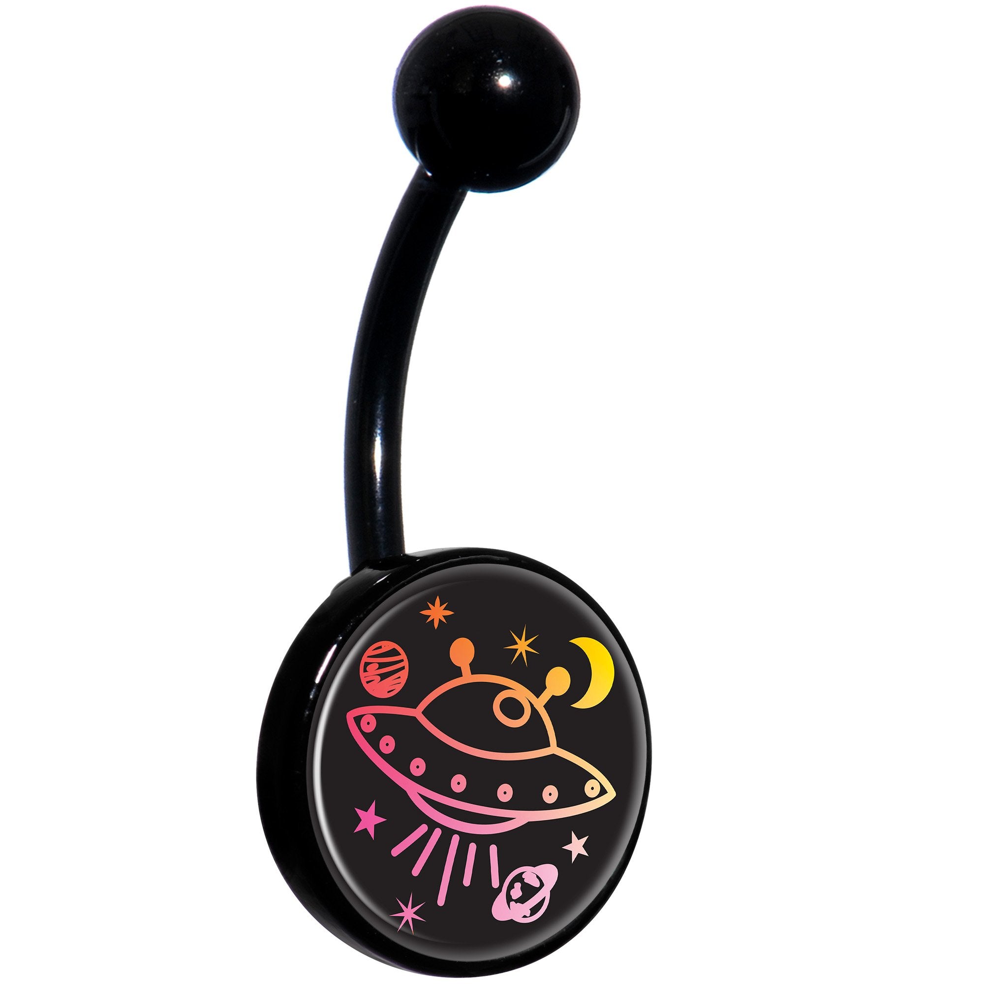 Pretty Pink UFO in Space Black Belly Ring