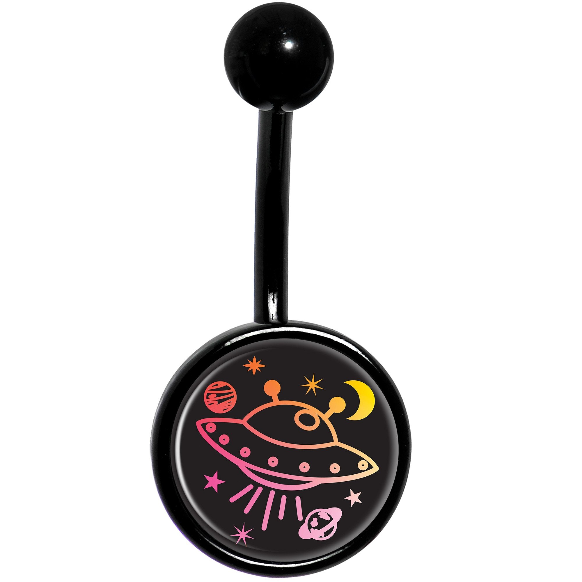 Pretty Pink UFO in Space Black Belly Ring