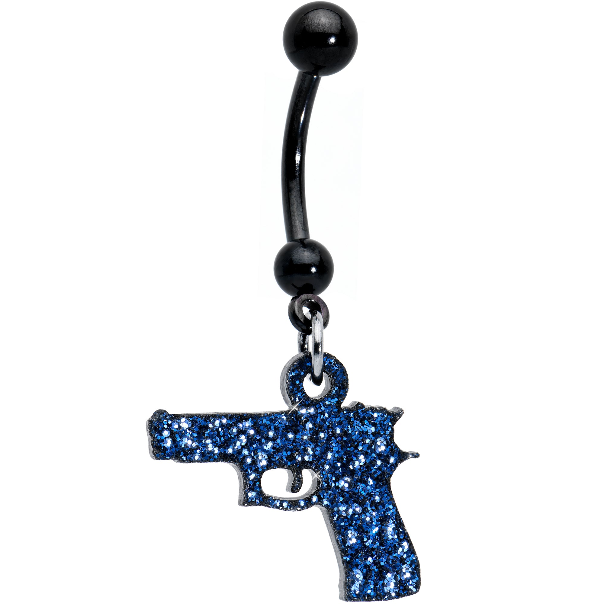 Blue Glitter Gun Dangle Belly Ring