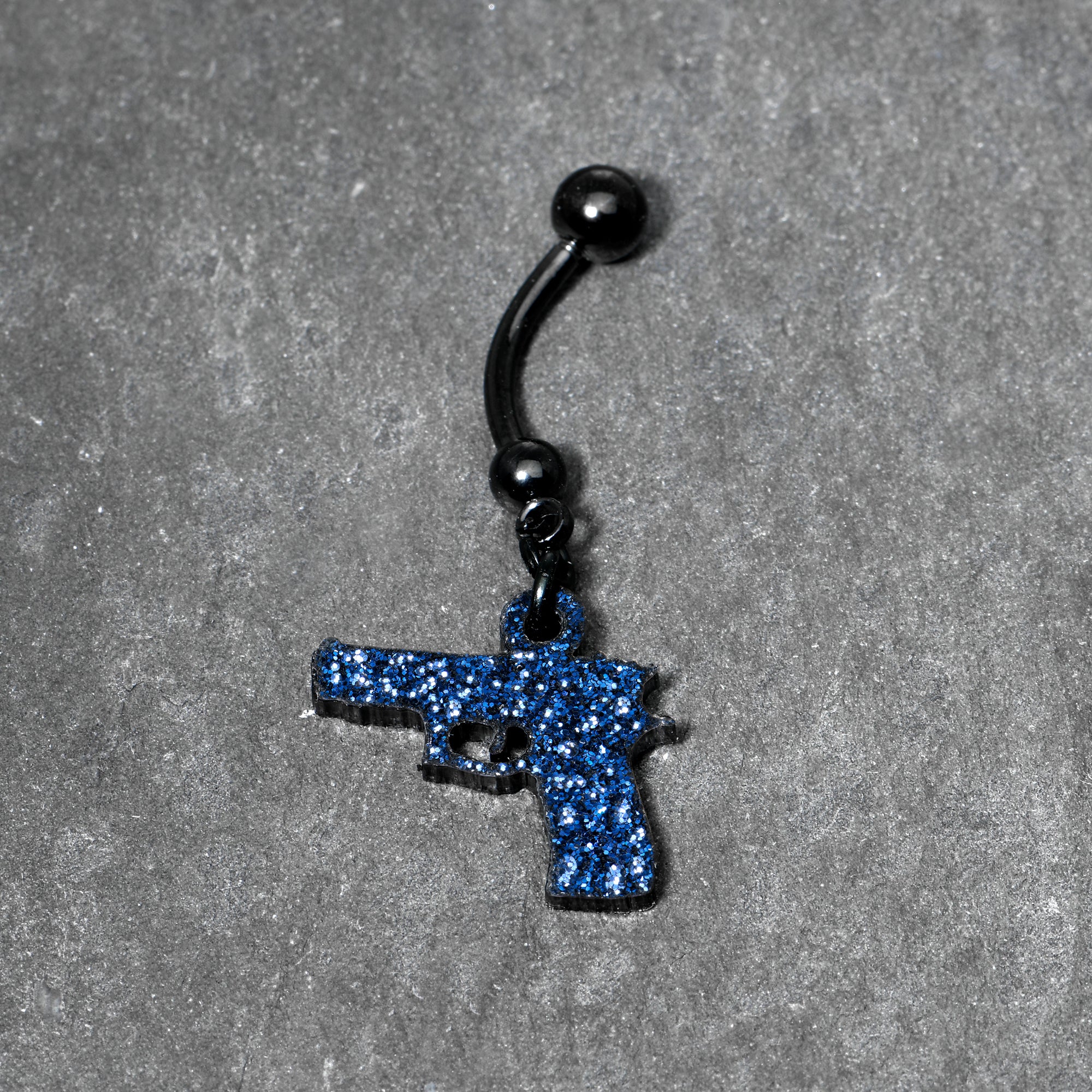 Blue Glitter Gun Dangle Belly Ring