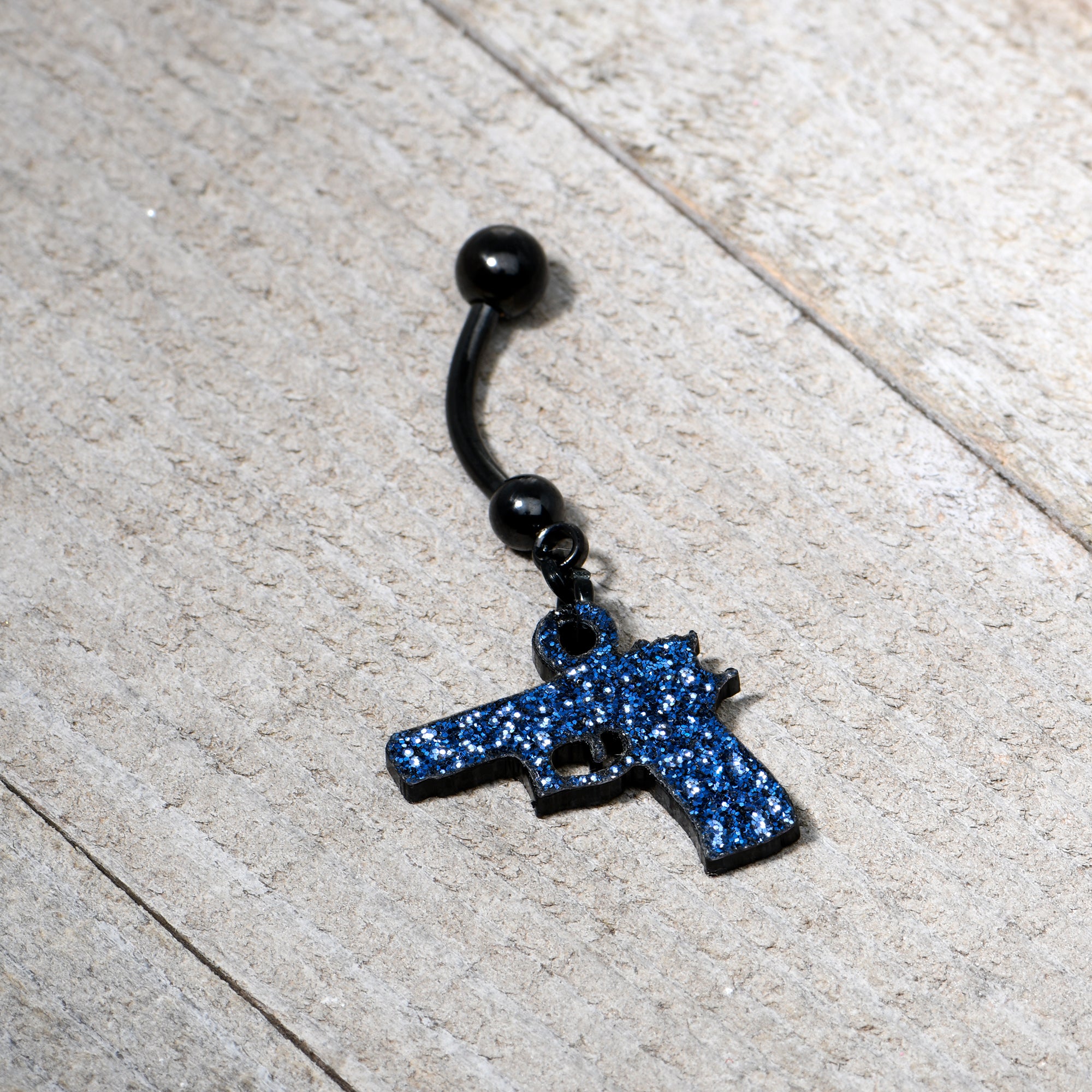 Blue Glitter Gun Dangle Belly Ring