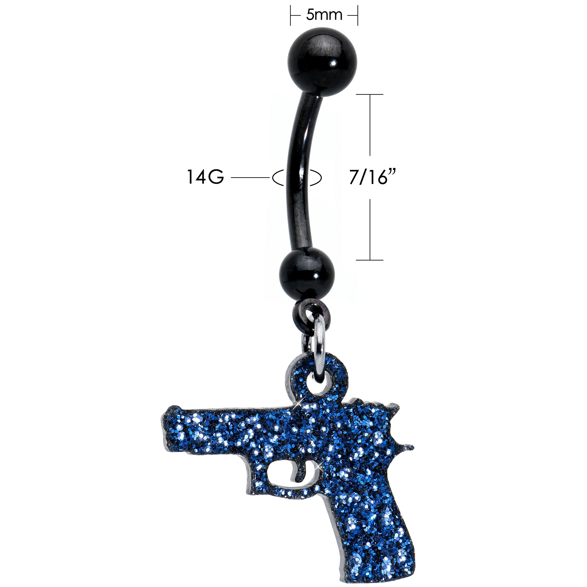 Blue Glitter Gun Dangle Belly Ring