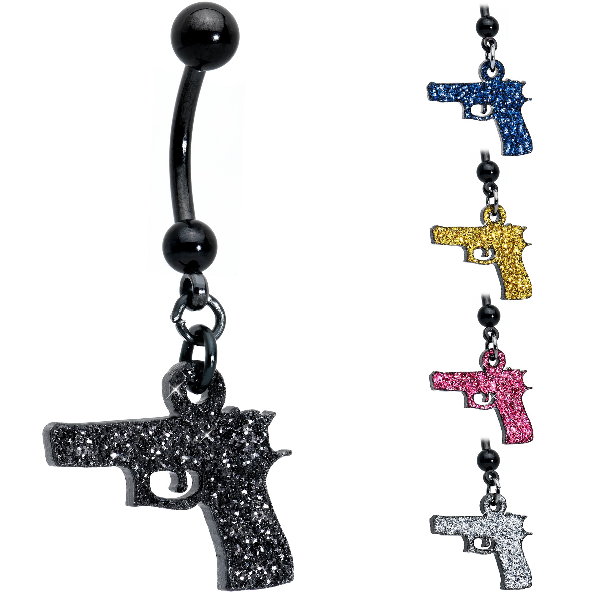 Blue Glitter Gun Dangle Belly Ring