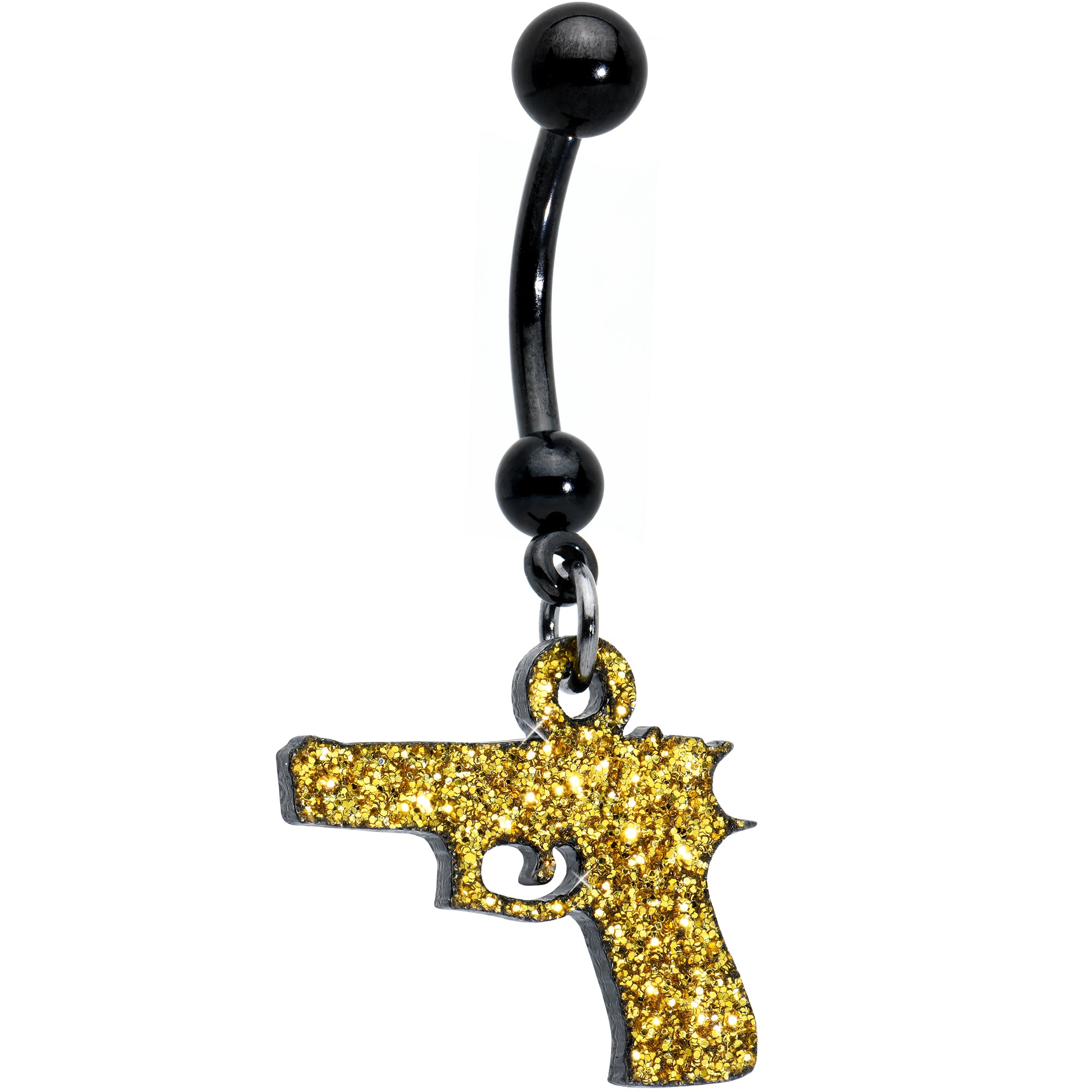 Yellow Glitter Gun Dangle Belly Ring