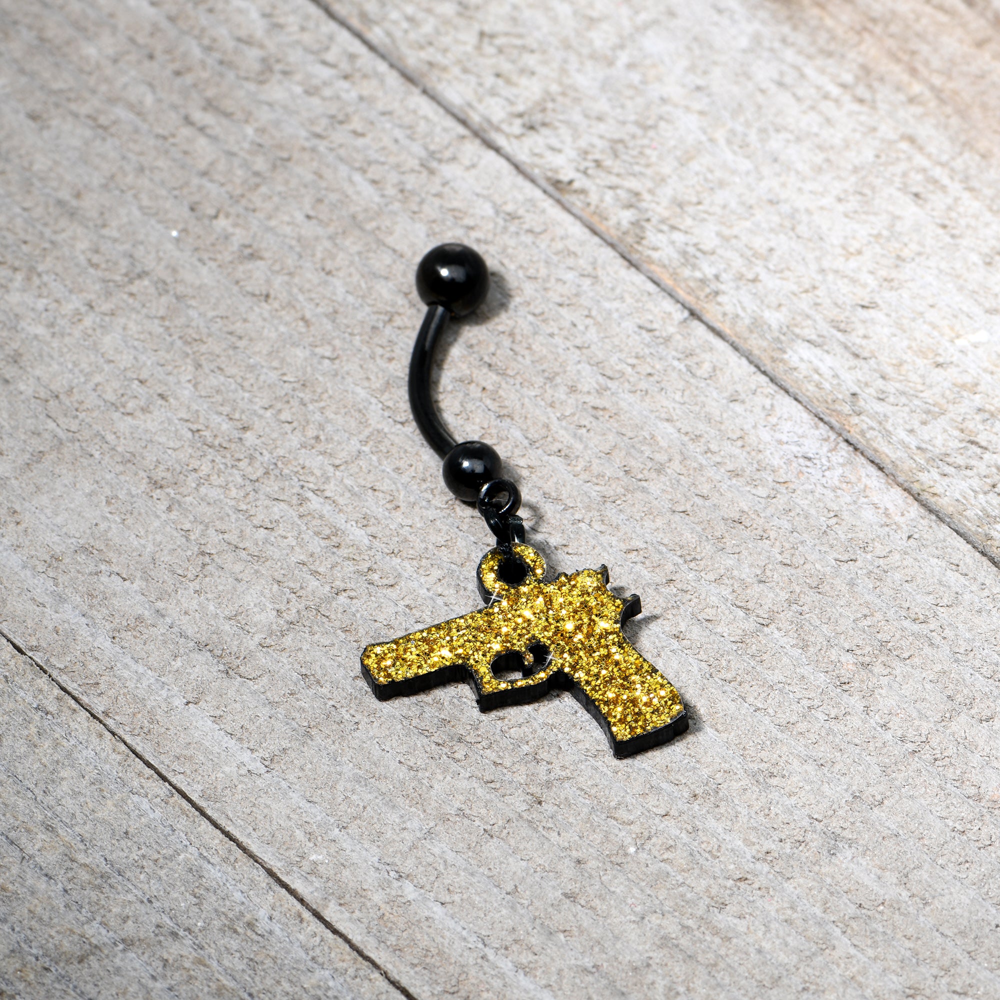 Yellow Glitter Gun Dangle Belly Ring